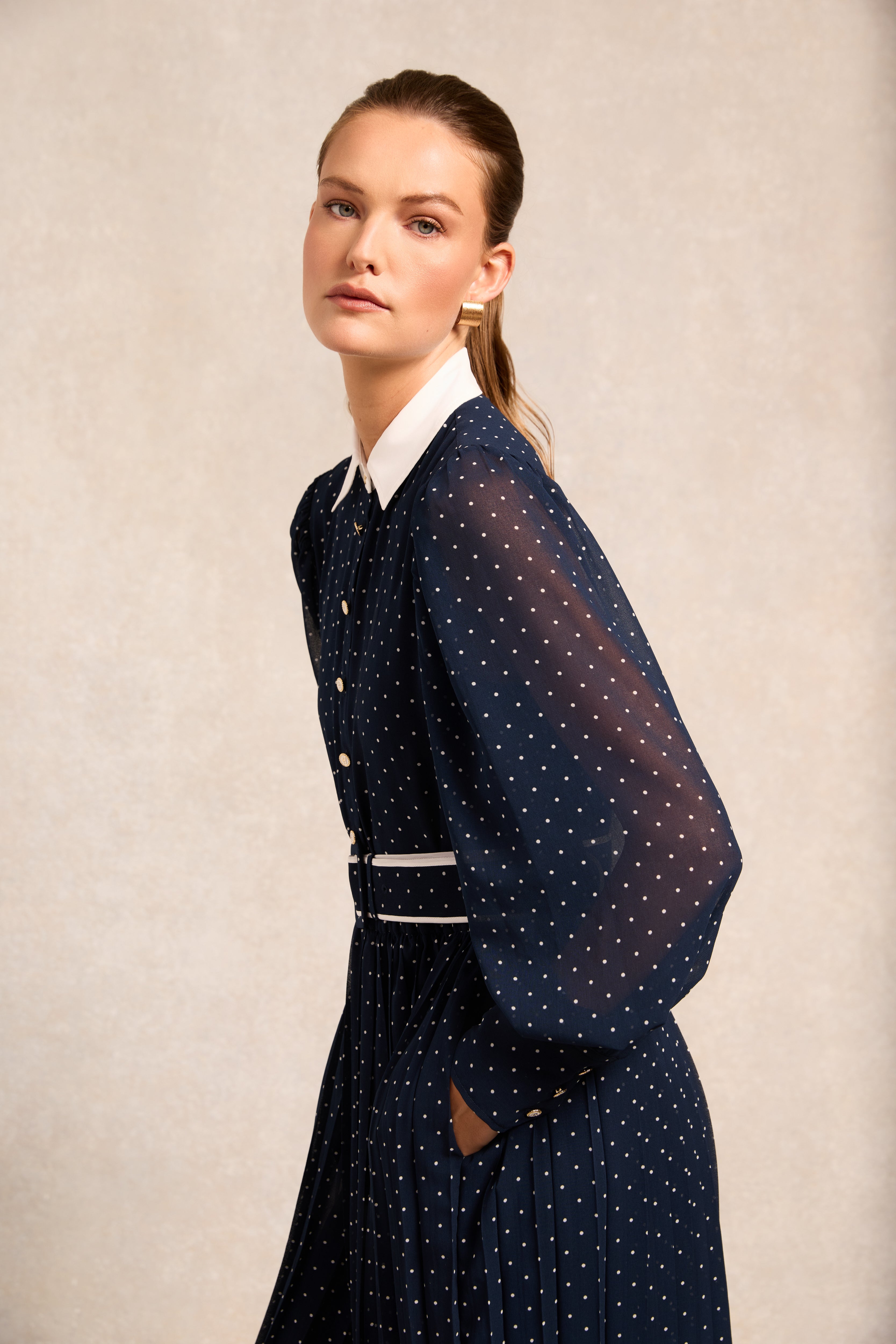 annabel maxi dress Holland Cooper Annabel Pleated Maxi Dress Ink Navy Polka Dot Women's Size 6