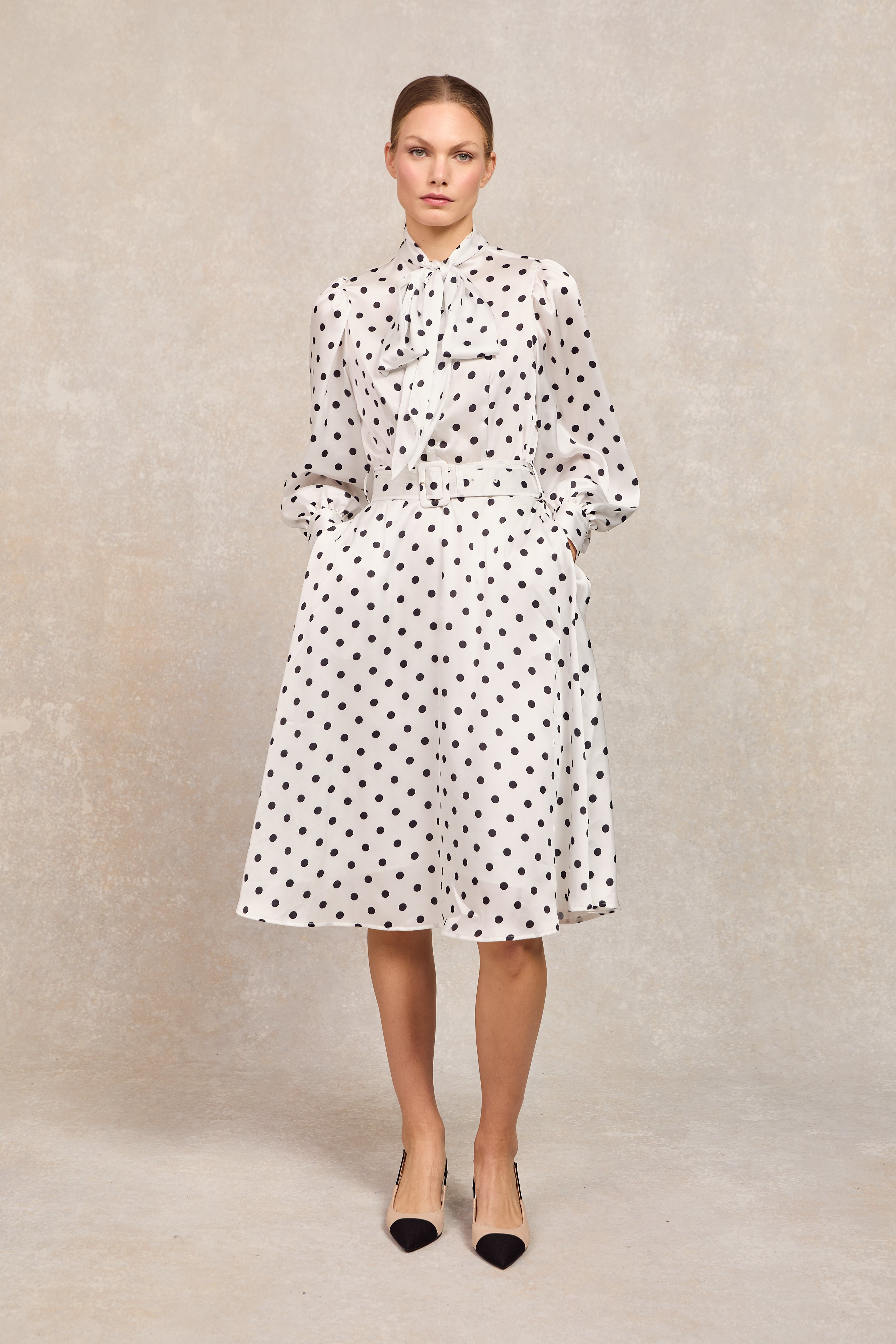 Holland Cooper Ariella Midi Dress White Black Polka Dot Women's Size 4