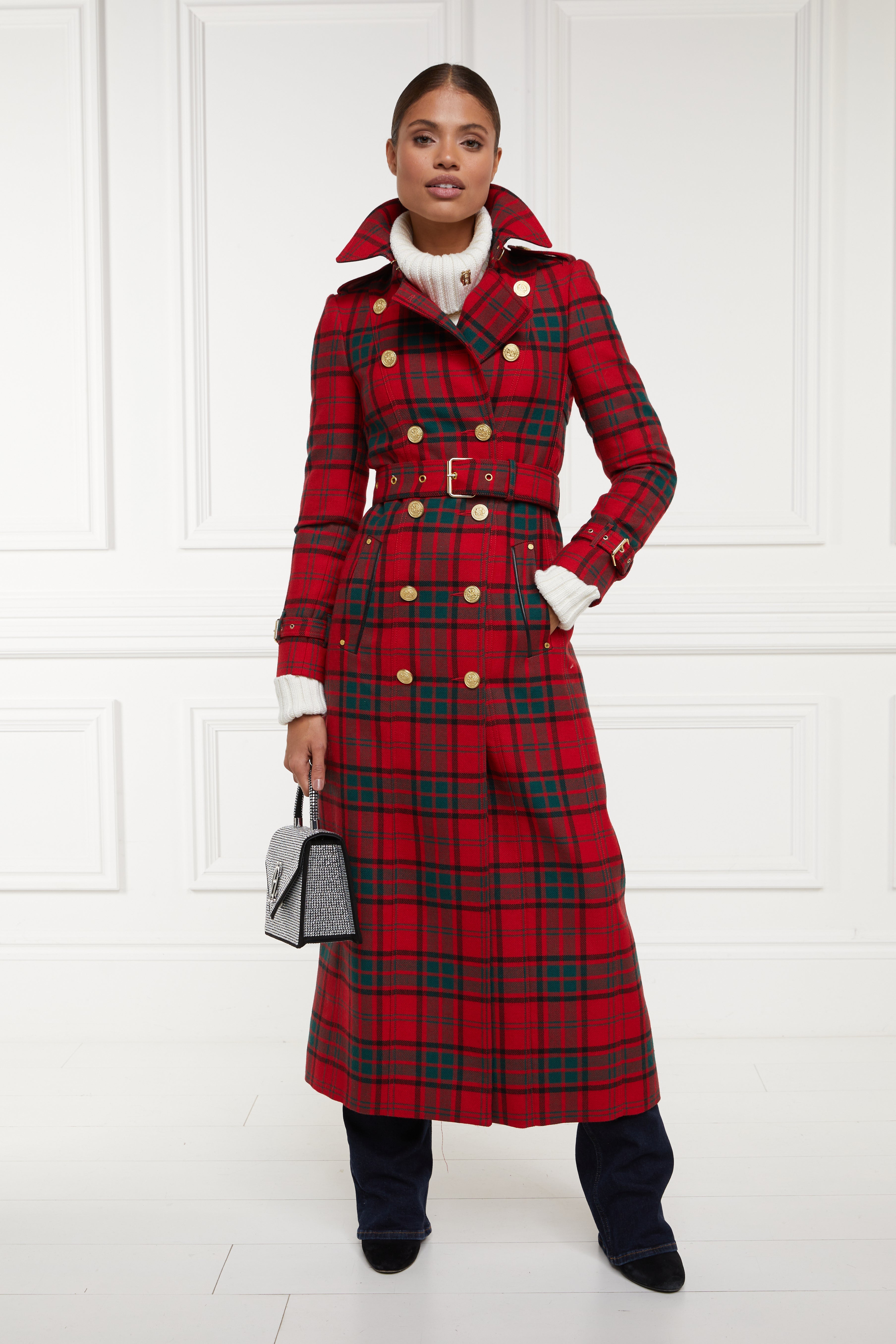 チ*ー様 GRANCY Patterned Long Trench Coat Full Length Marlborough Trench Coat (Red Tartan) – Holland Cooper US