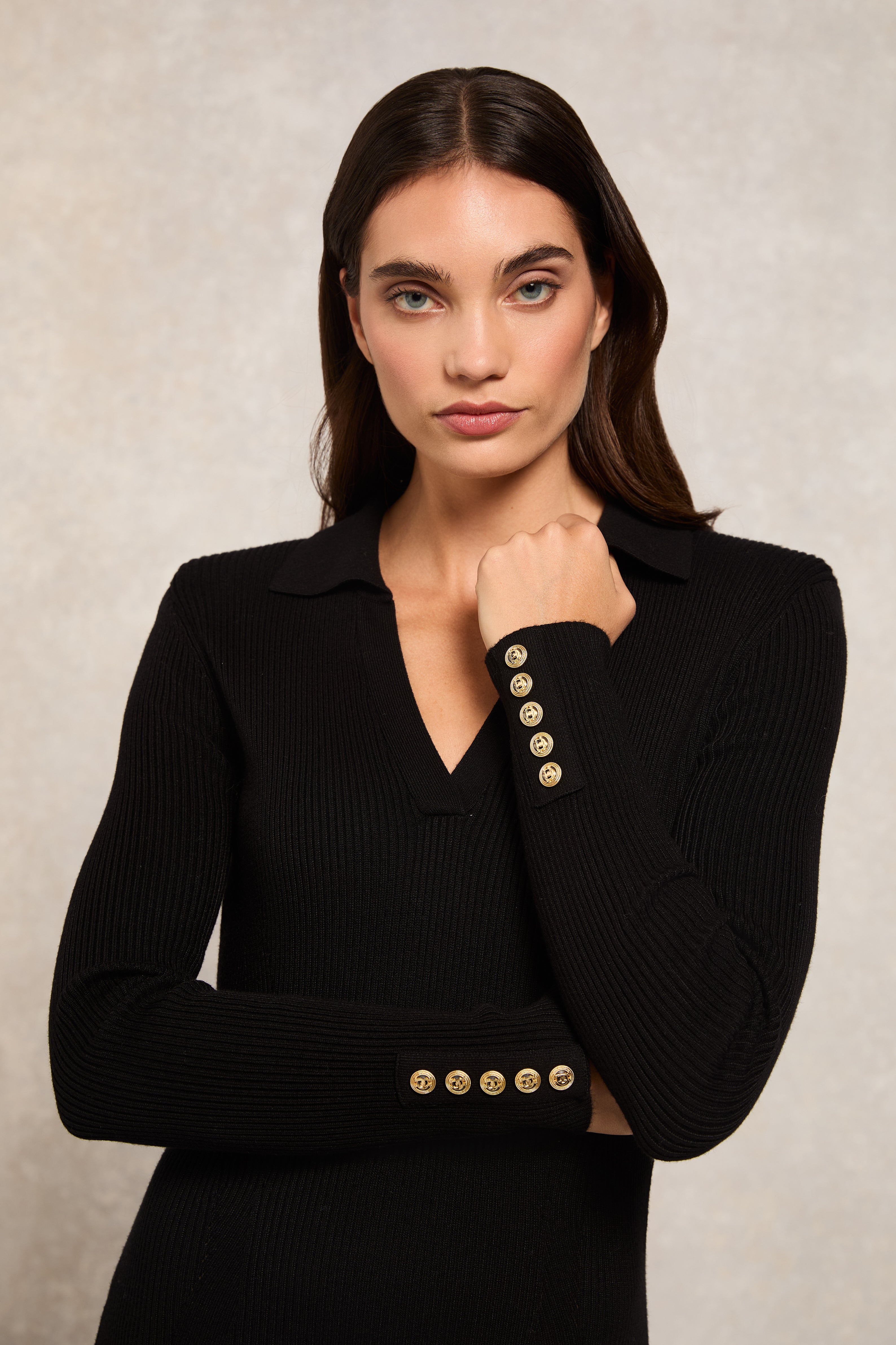 Holland Cooper Knitted Shirt Dress Black Women's Size Medium