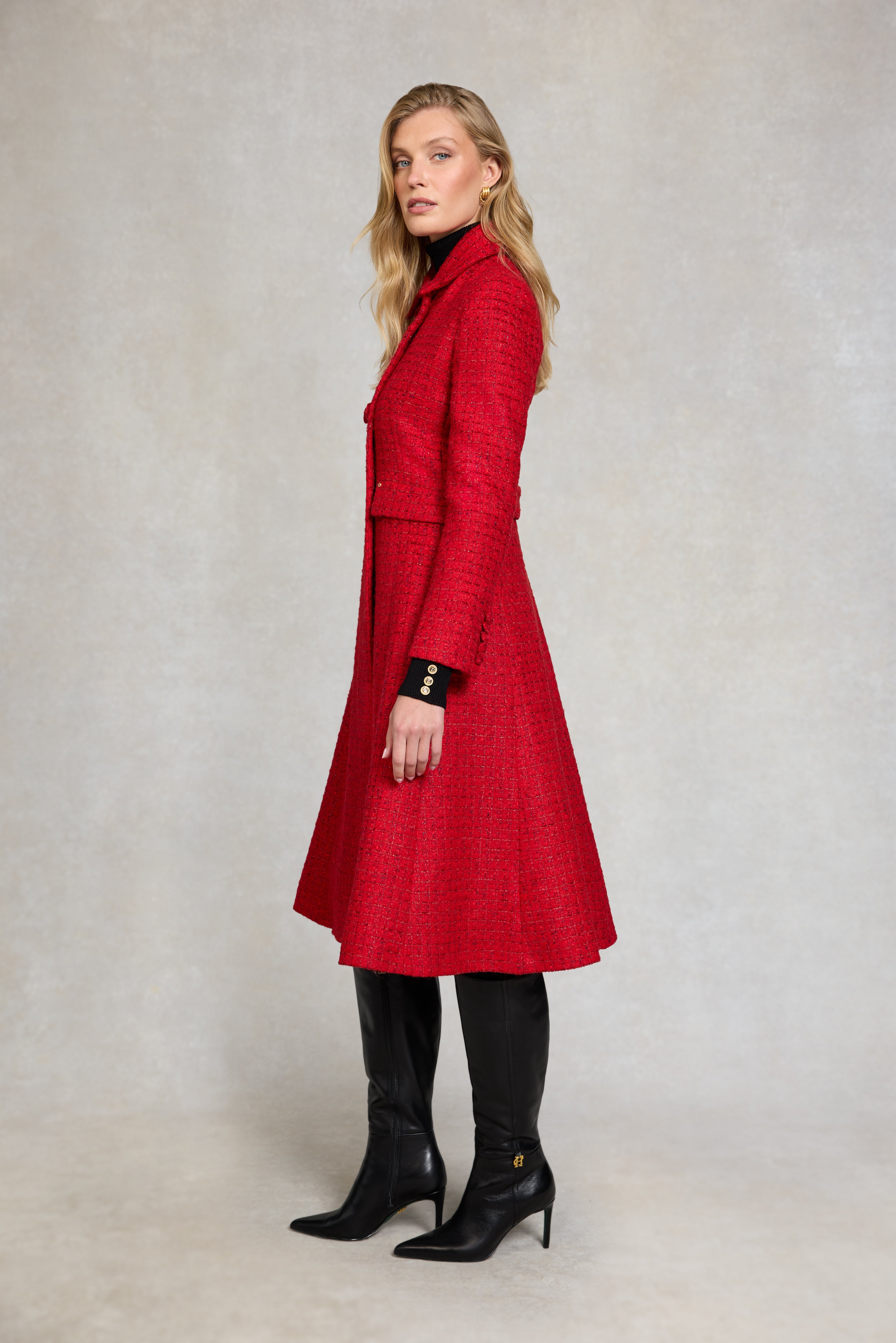 Holland Cooper Windsor Fit & Flare Coat Red Boucle Women's Size 4
