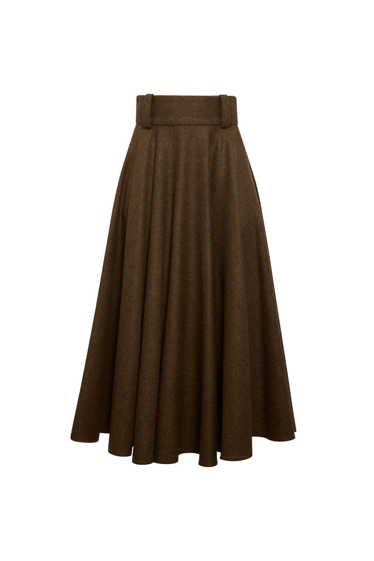 360 Maxi Tweed Circle Skirt (Tobacco Herringbone)