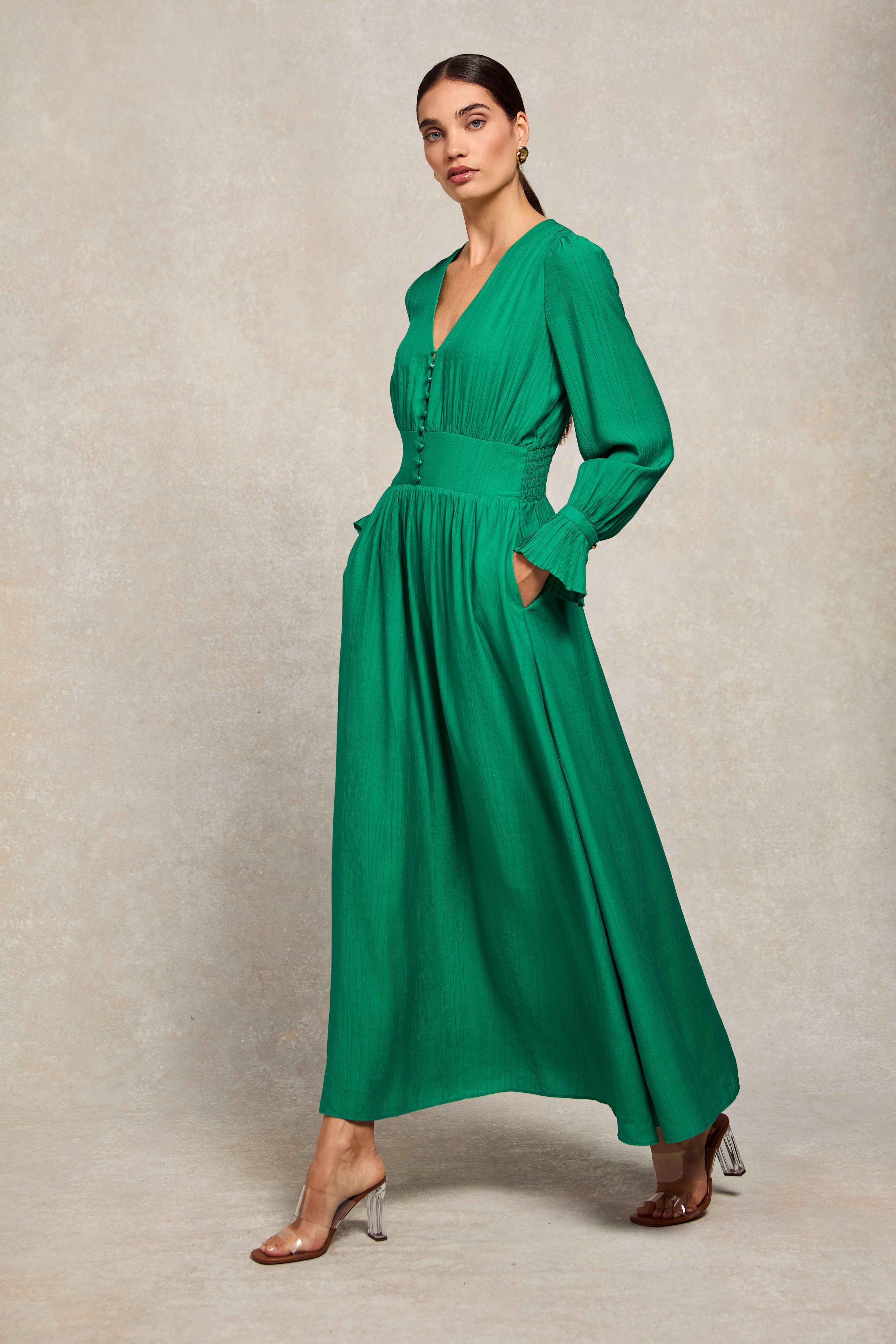 Holland Cooper Phoebe V-Neck Maxi Dress Jewel Green Women's Size 2