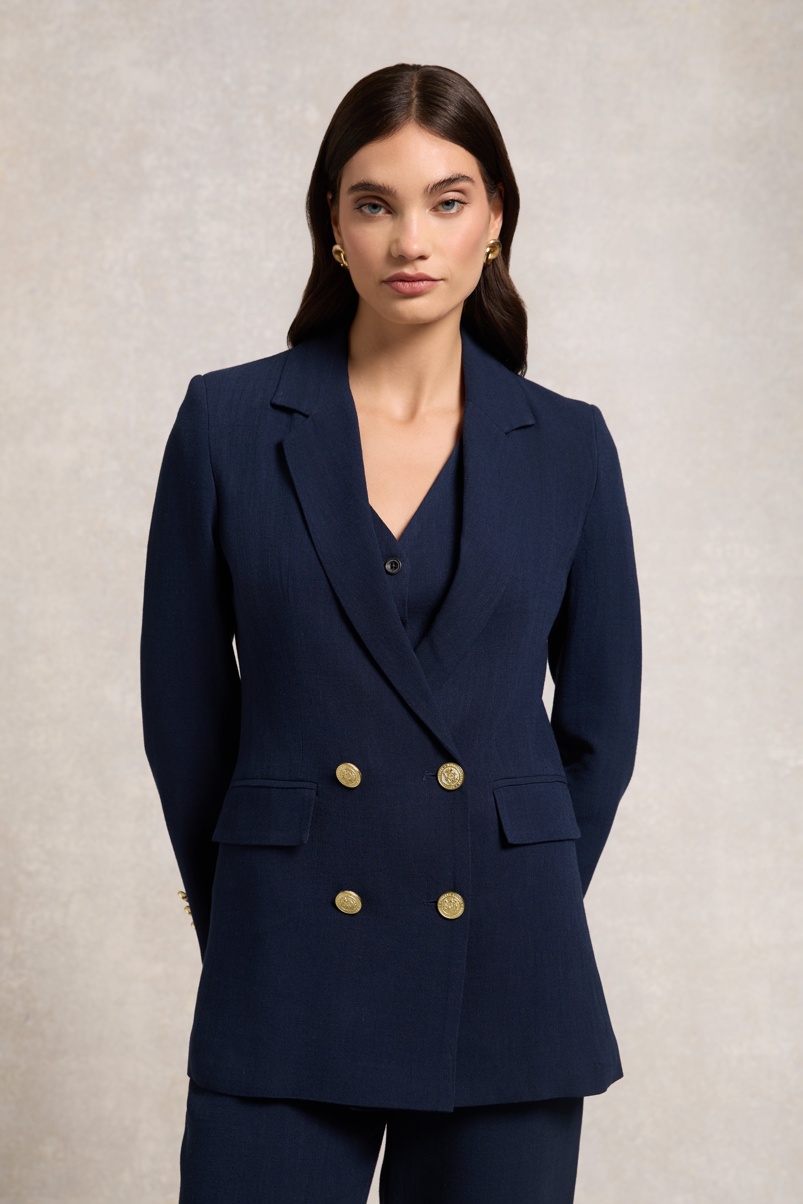 Double Breasted Blazer (Navy Linen) – Holland Cooper US