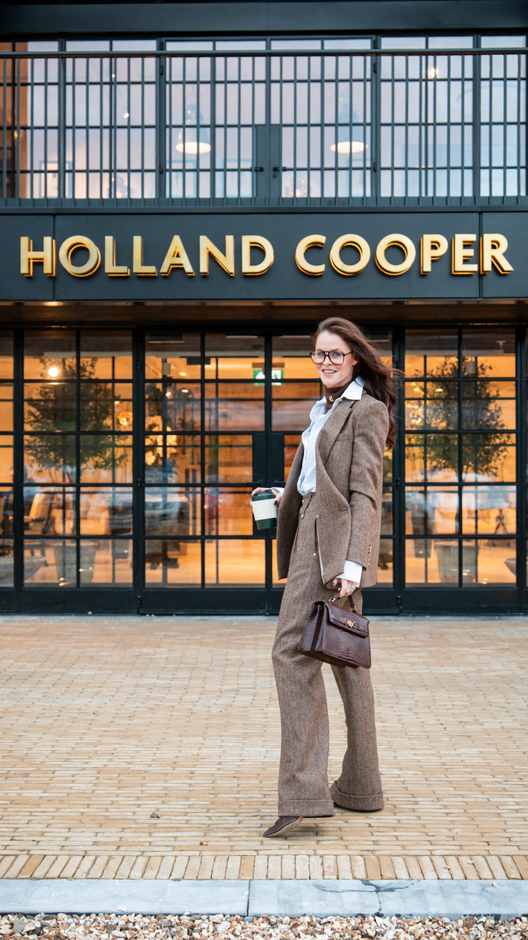 The Office Brown Herringbone Suit Set Look