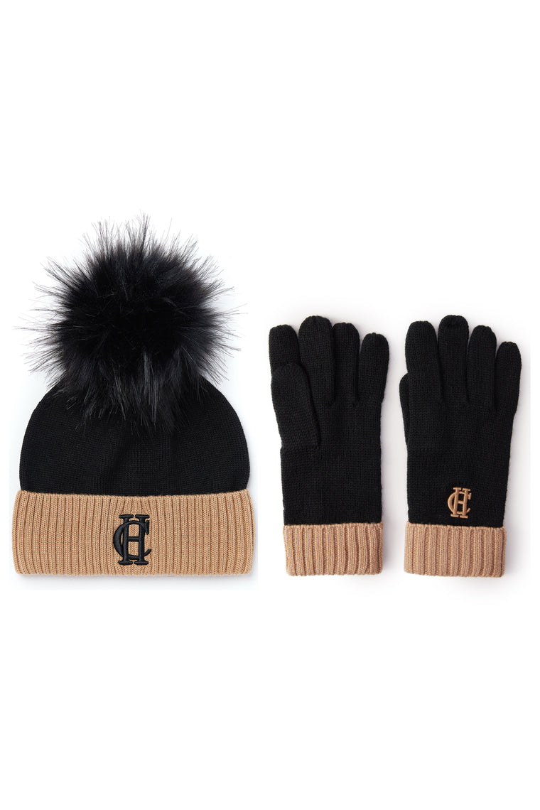 Chelsea Logo Bobble Hat & Glove Set (Black)