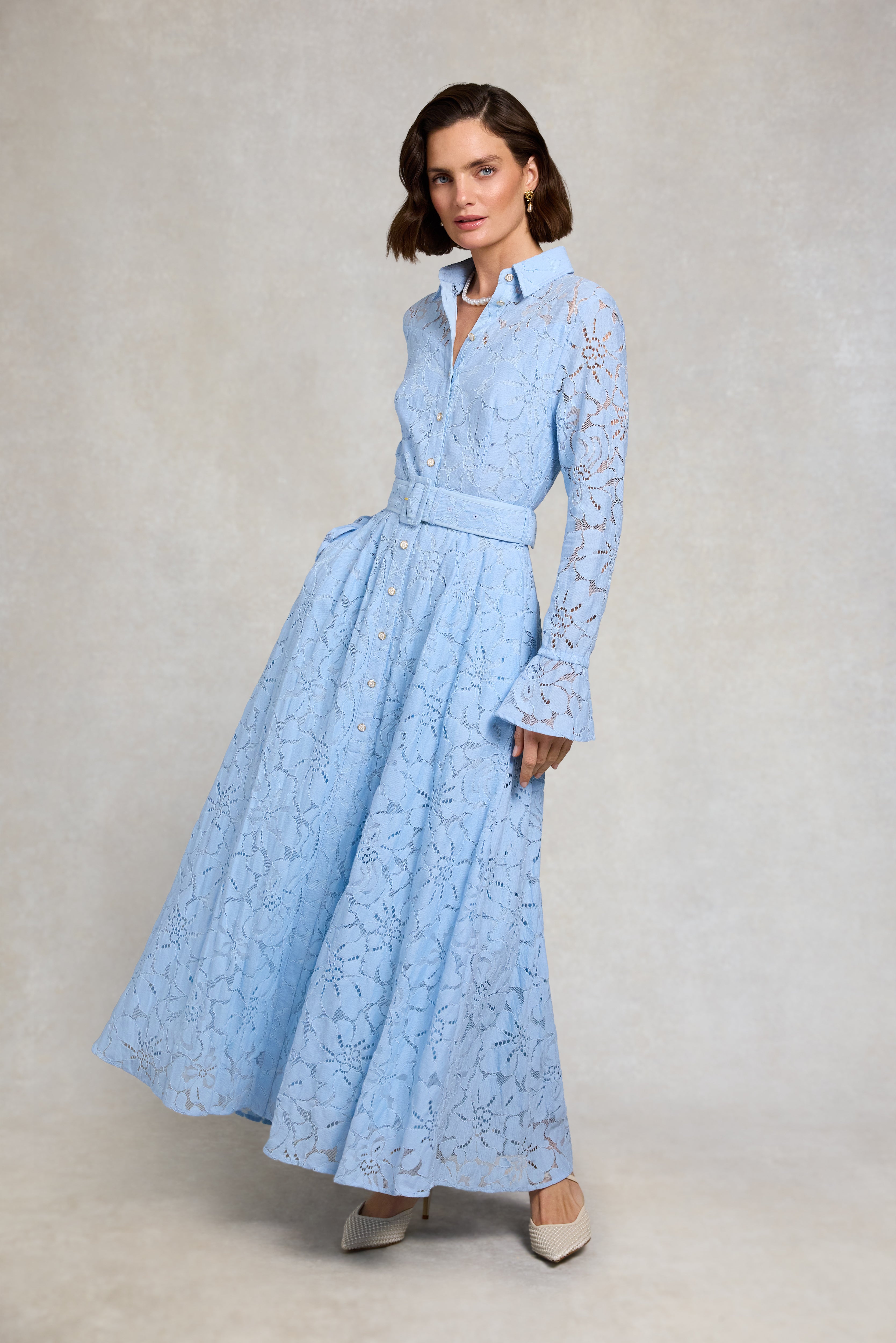 Holland Cooper Annabel Lace Dress Pale Blue Women's Size 10
