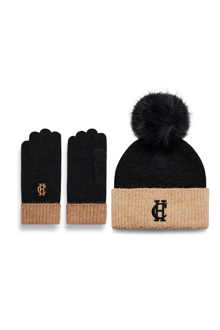 Chelsea Logo Bobble Hat & Glove Set (Black)