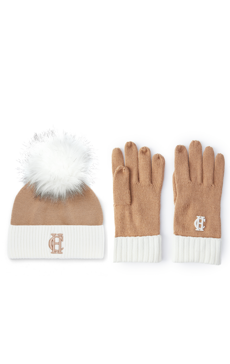 Chelsea Logo Bobble Hat & Glove Set (Camel)