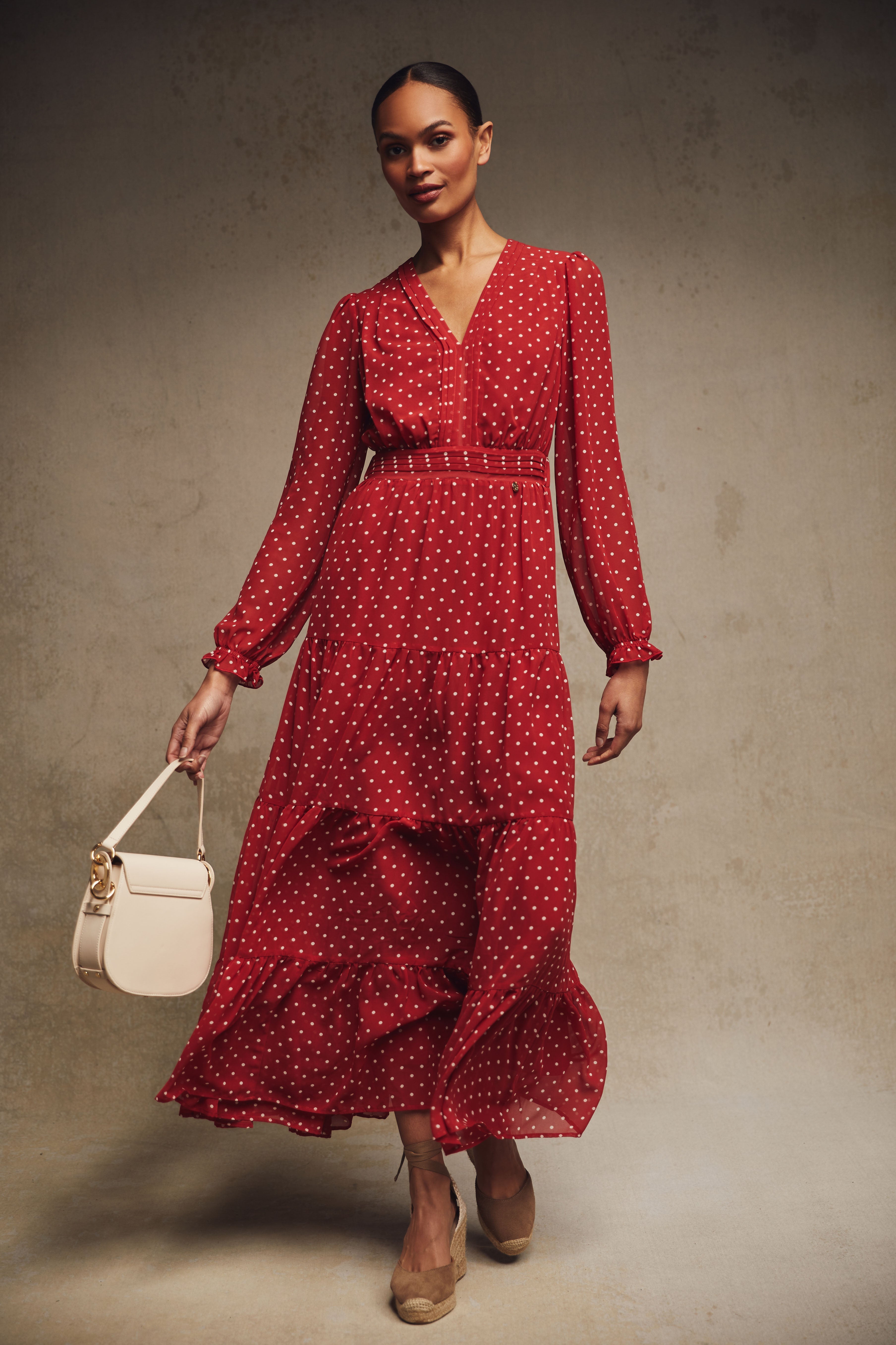 bella tiered maxi dress Holland Cooper Bella Tiered Maxi Dress Red White Polka Dot Women's Size 4