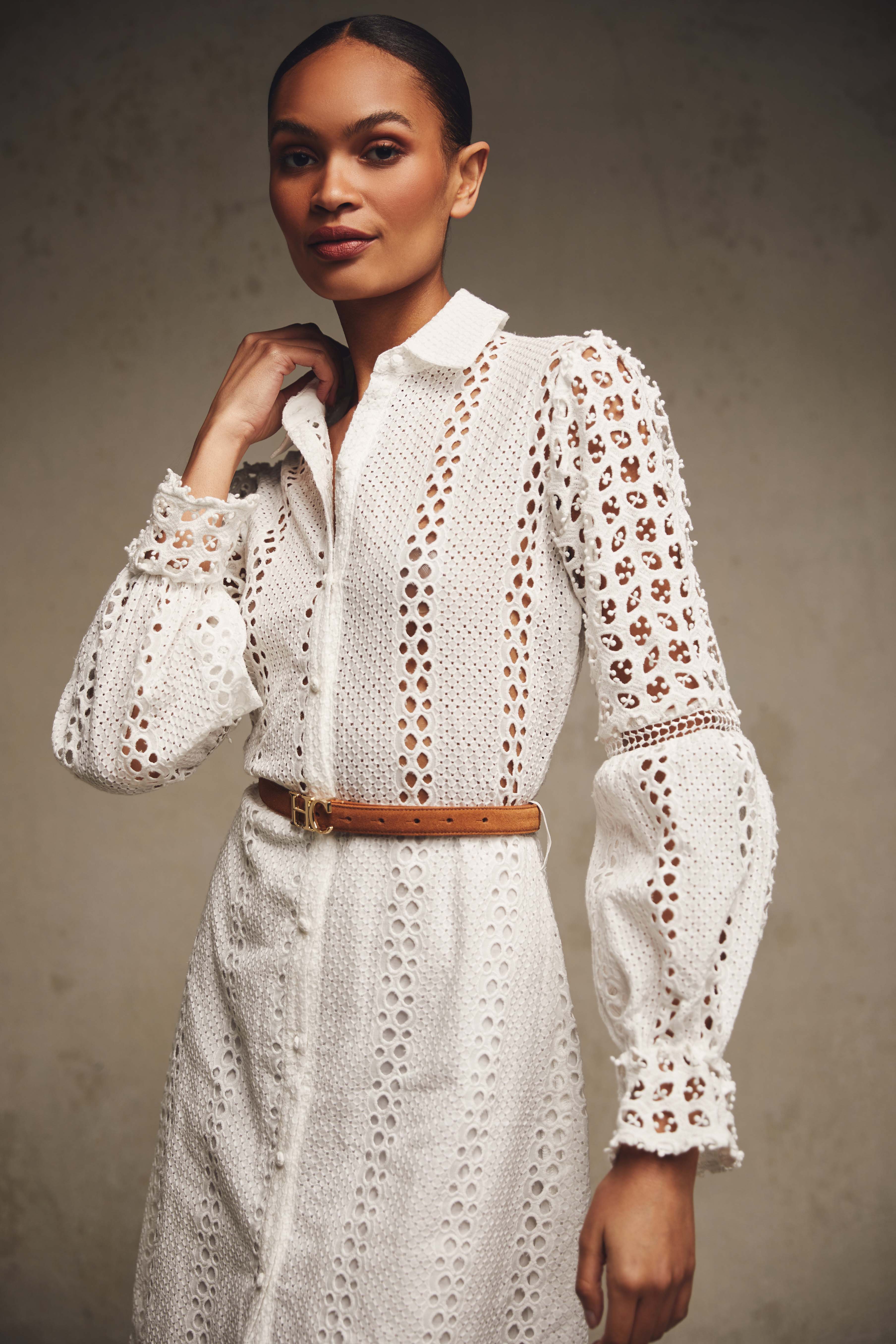 Holland Cooper Broderie Lace Tie Midi Dress White Women's Size 8