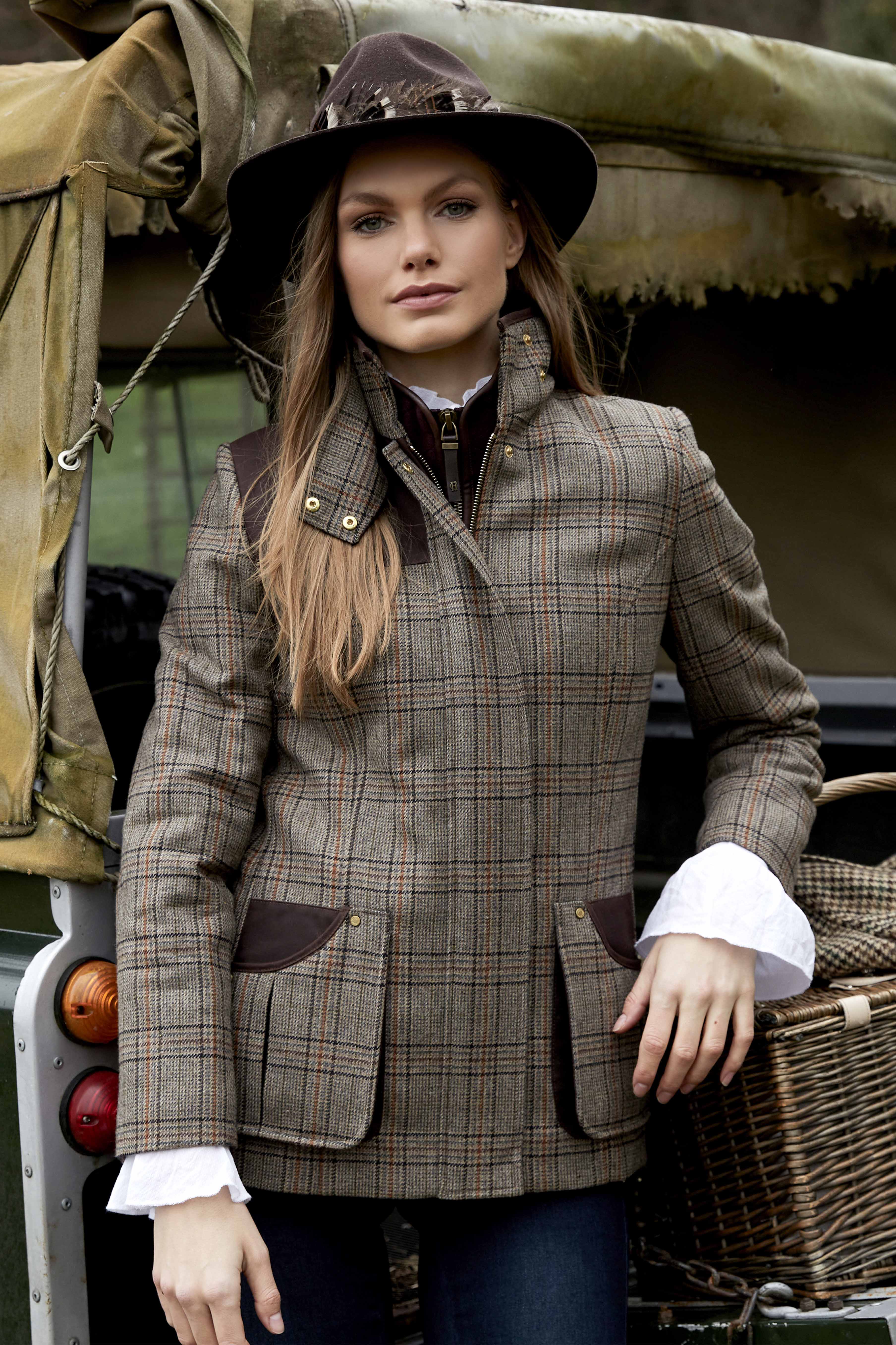 Tweed Ladies Midi Coat Country Classic Jacket (Bourbon Tweed)