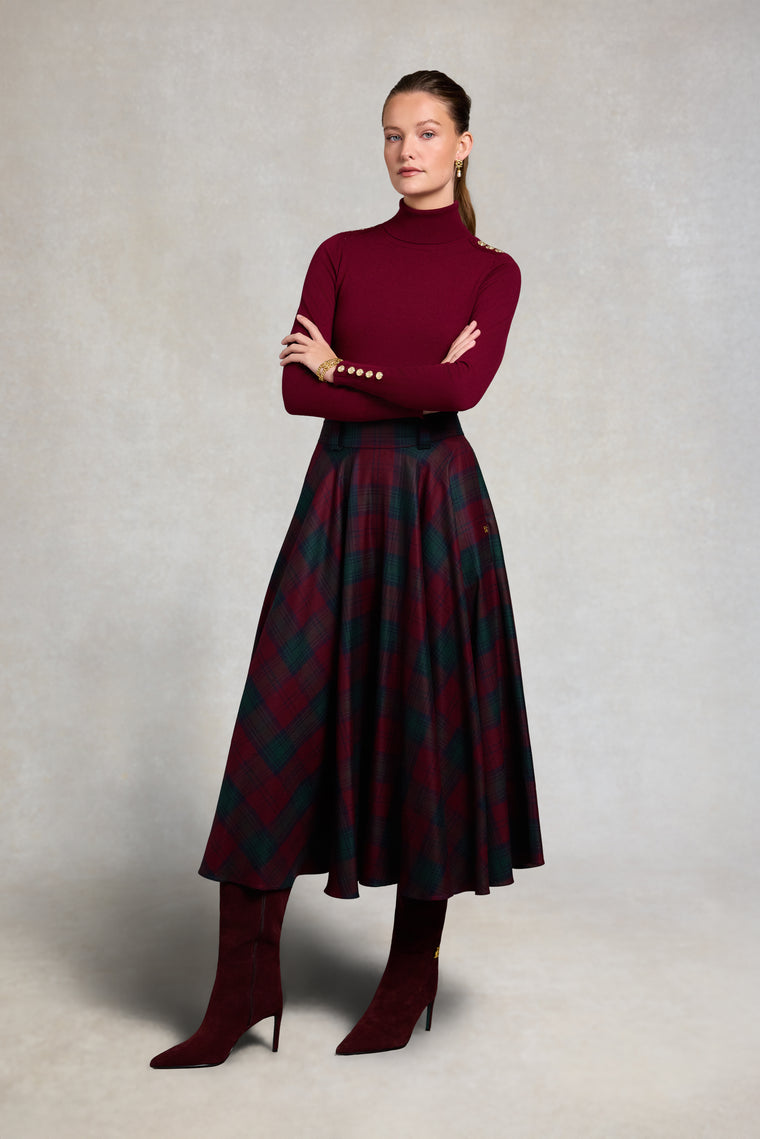 360 Maxi Tweed Circle Skirt (Mulberry Tartan)