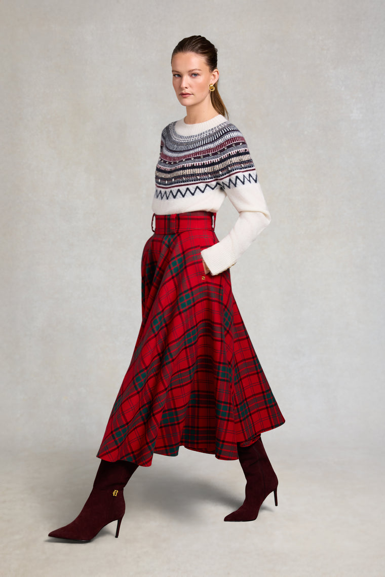 360 Maxi Tweed Circle Skirt (Red Tartan)