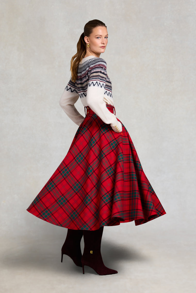 360 Maxi Tweed Circle Skirt (Red Tartan)