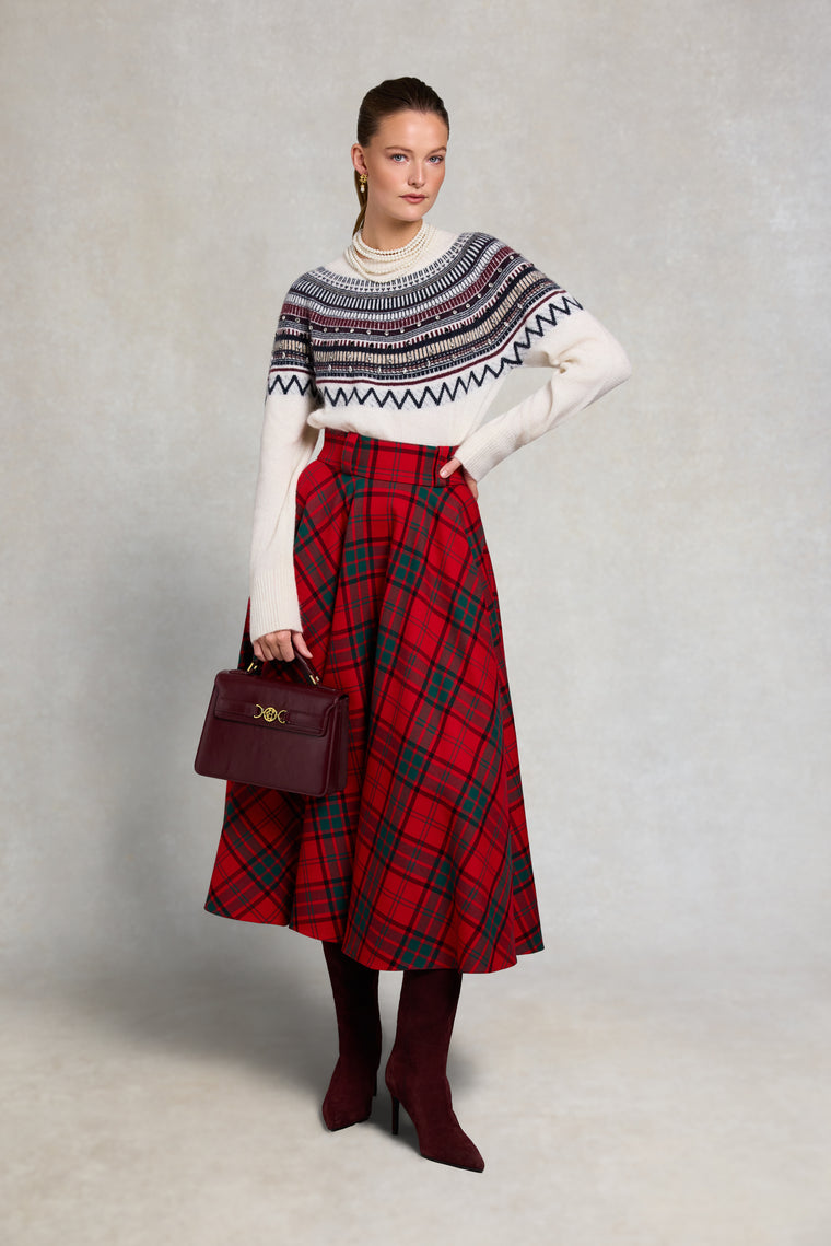360 Maxi Tweed Circle Skirt (Red Tartan)