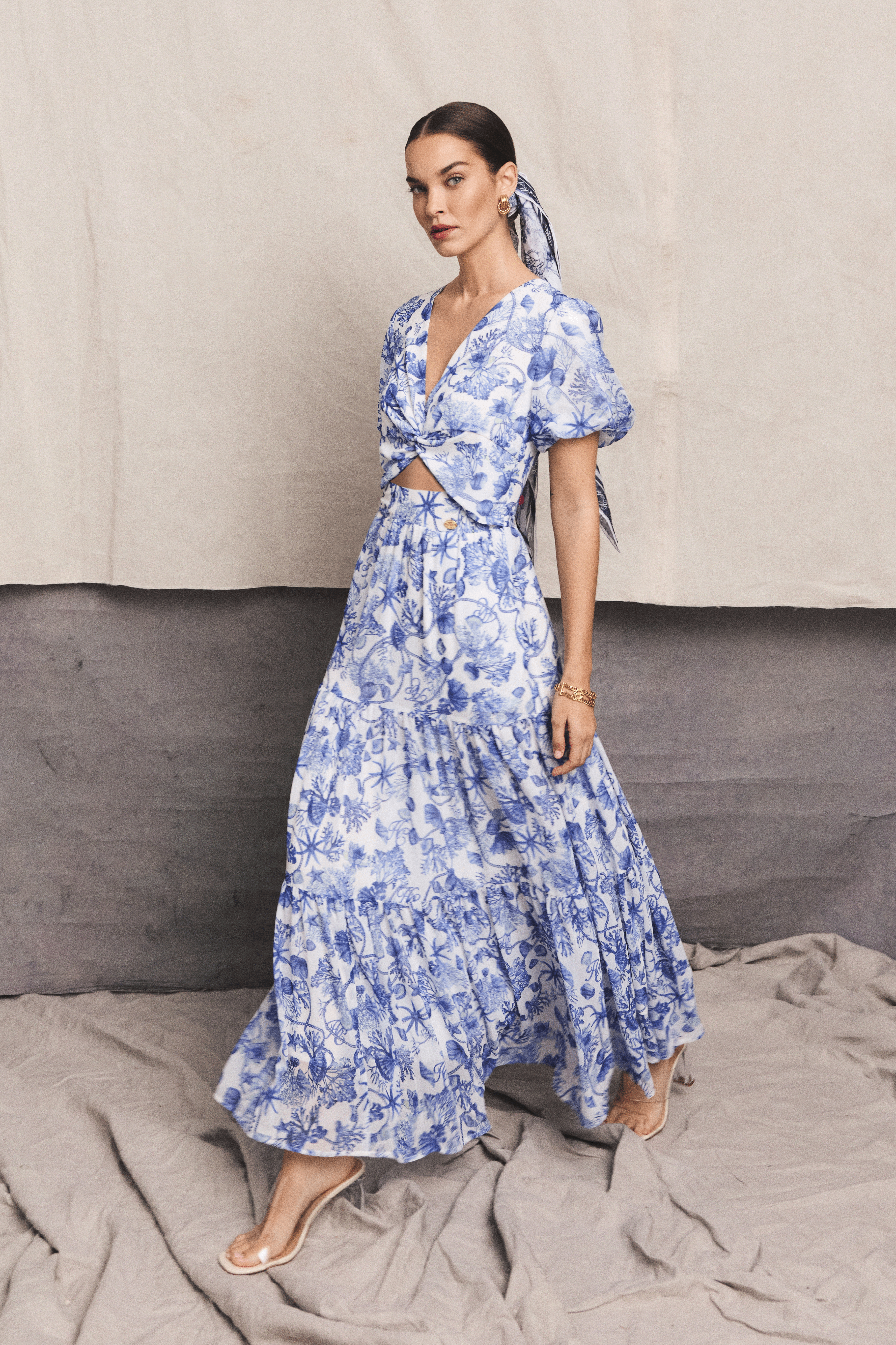 Holland Cooper Giselle Dress Blue Seashell Women's Size 10