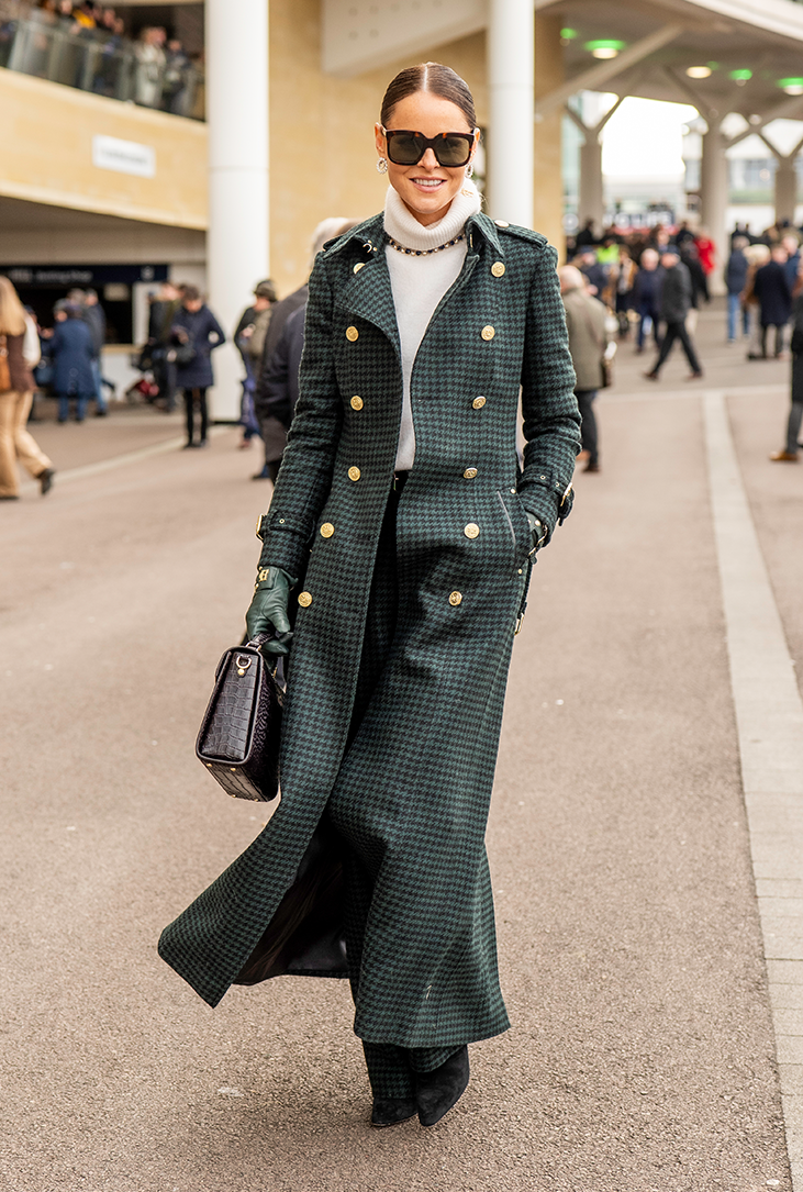 Full Length Marlborough Trench Coat (Emerald Houndstooth