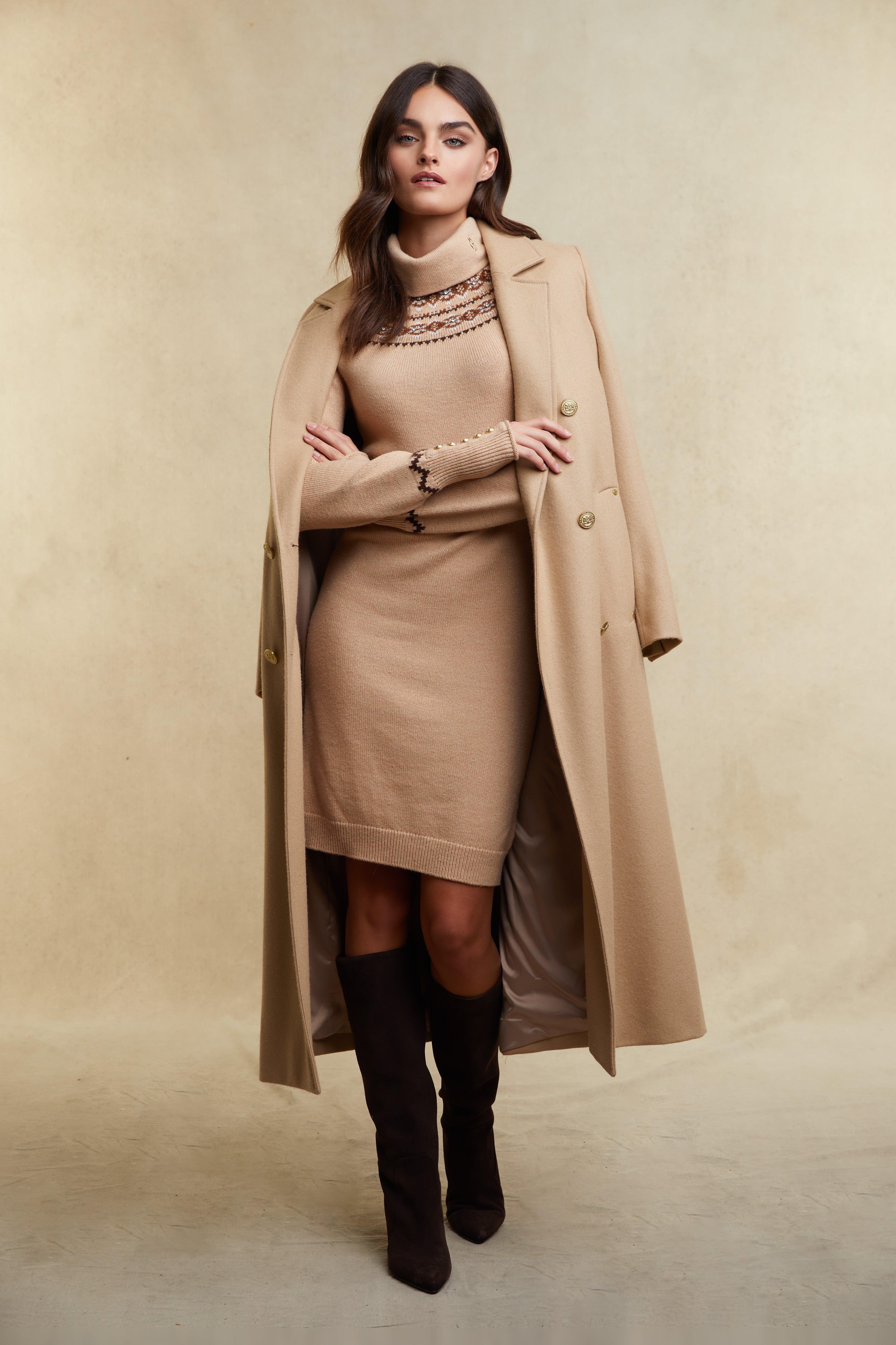 knit dress nude Long Sleeve Knit Dress in Nude Pink main image 0