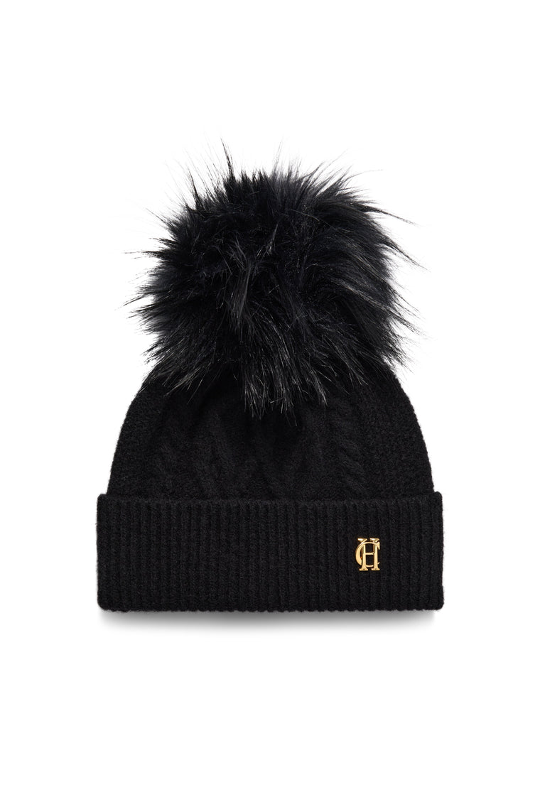 Sloane Cable Bobble Hat (Black)