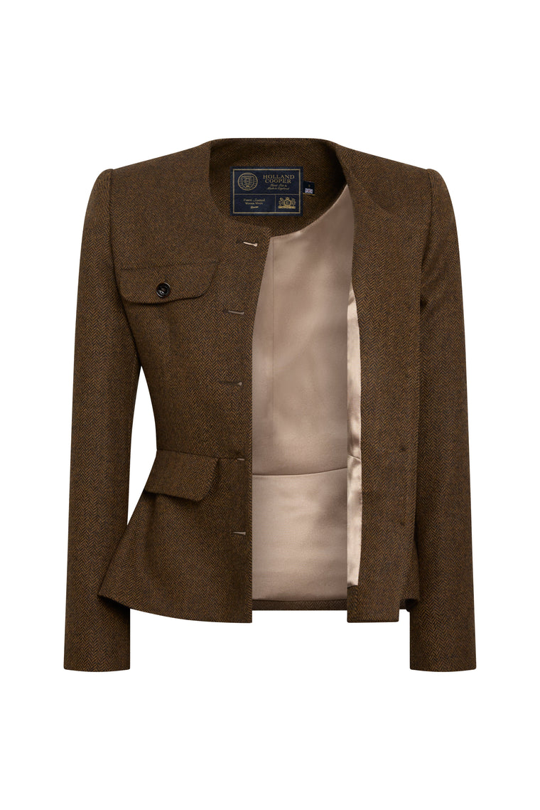 Tailored Peplum Jacket (Tobacco Herringbone)
