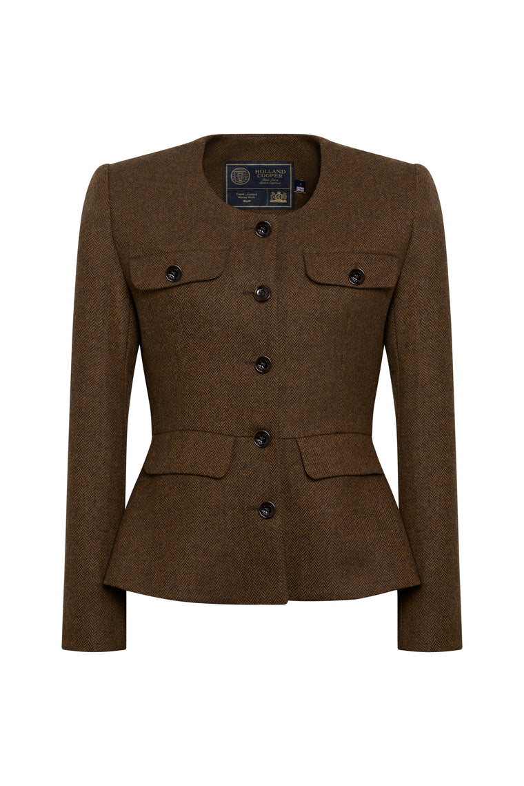 Tailored Peplum Jacket (Tobacco Herringbone)