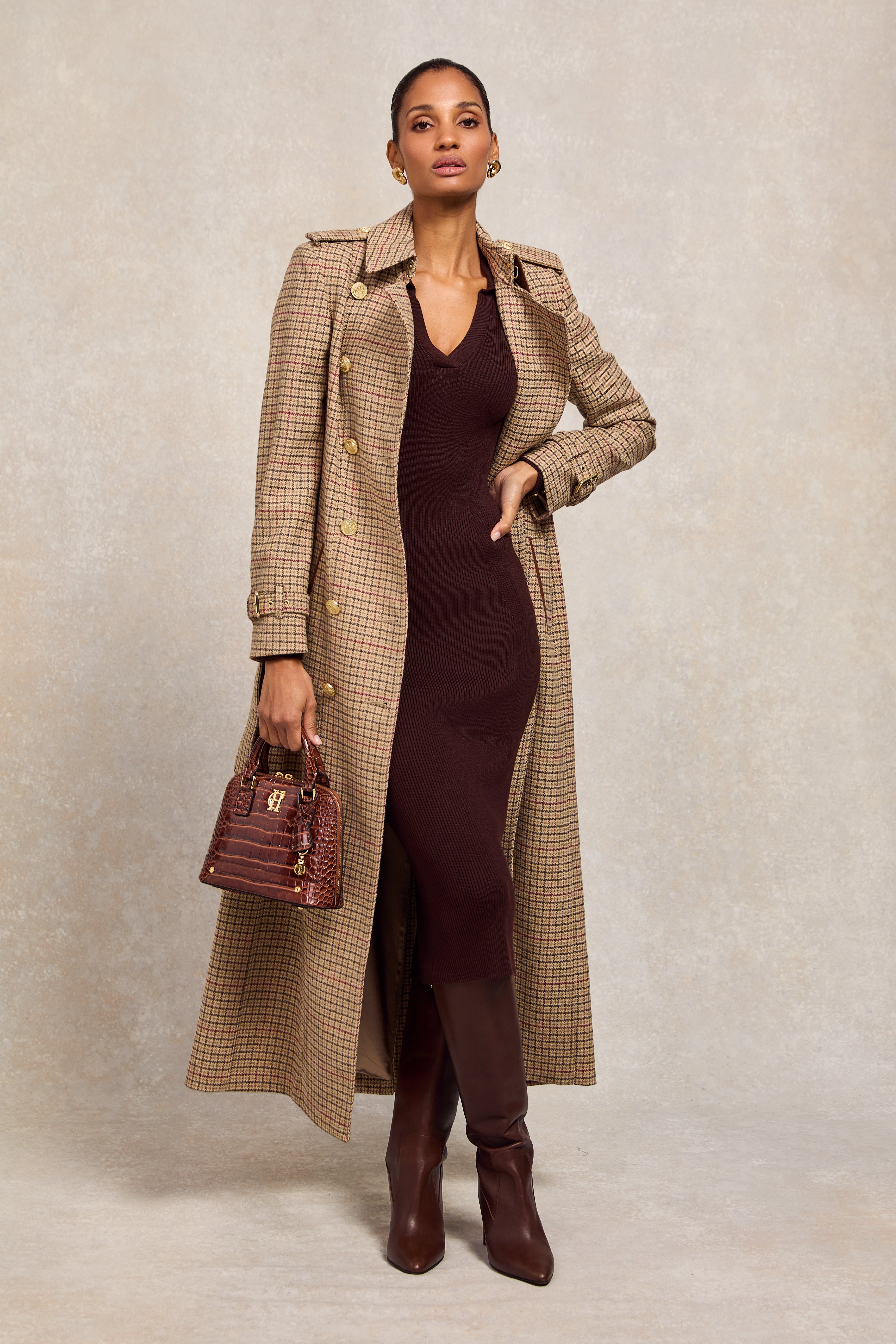 brown ribbed knit dress Edikted Ribbed Knit V-Neck Mini Dress - Brown
