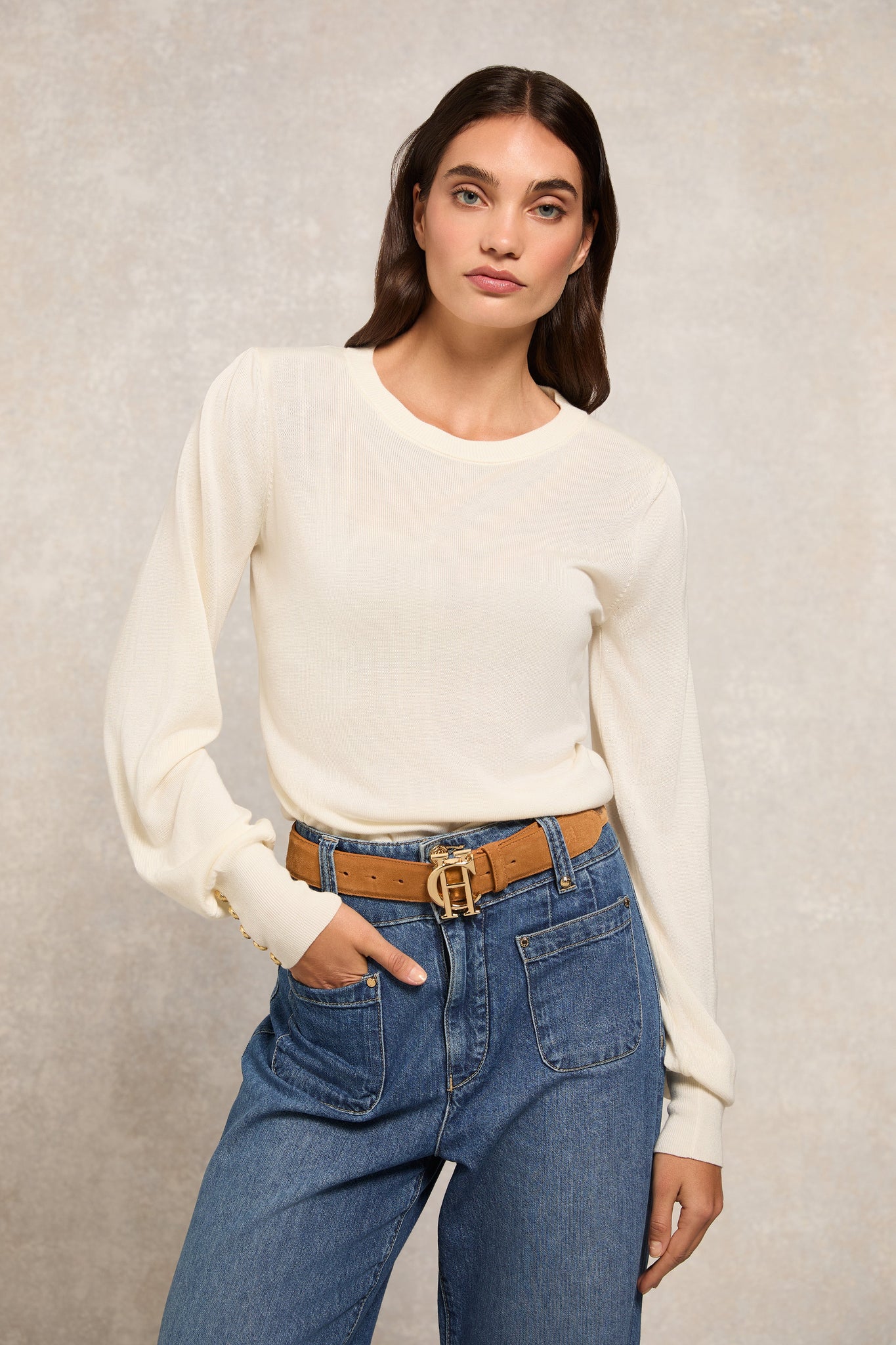 Structured Kelsie Crew Neck Knit (Natural)