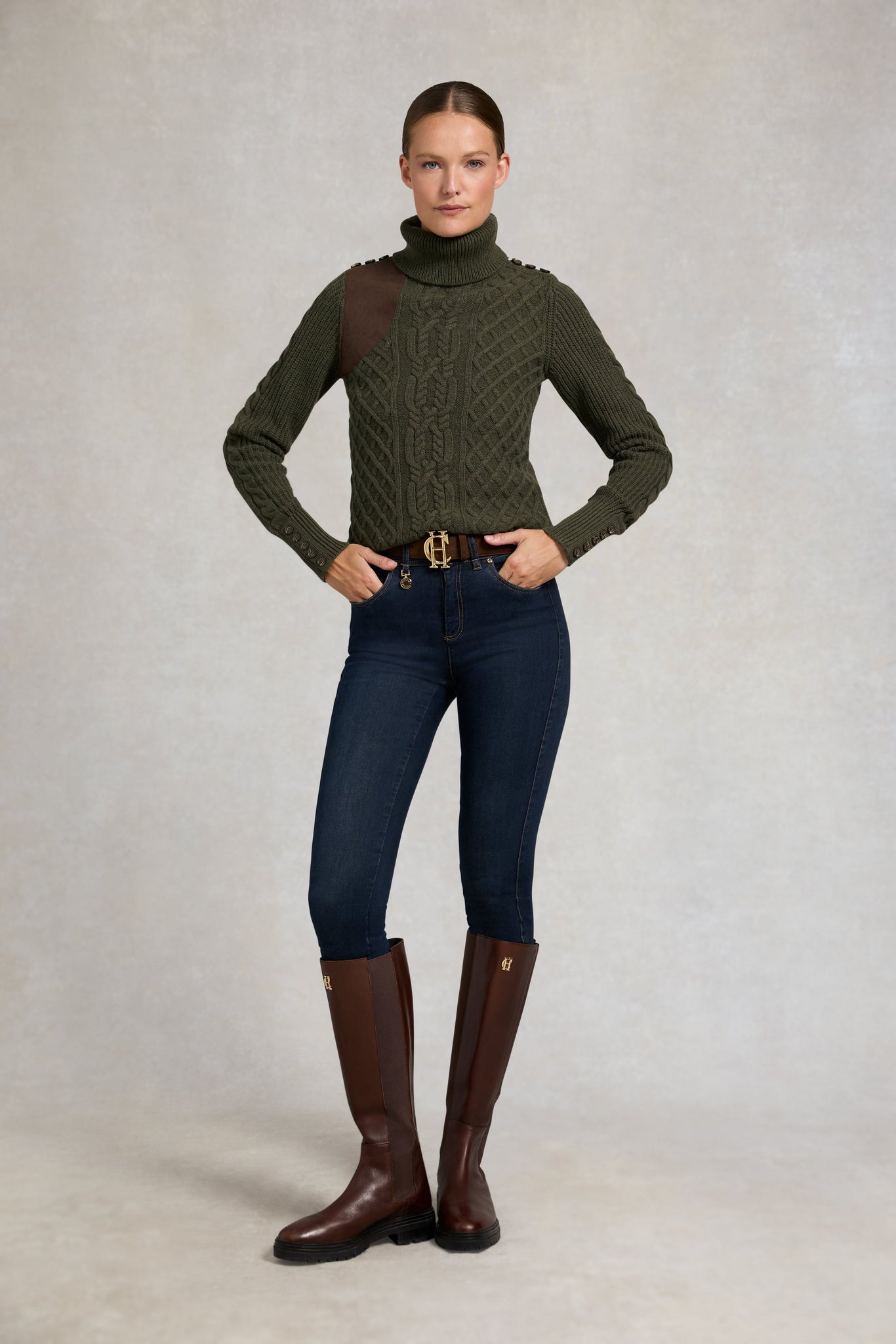 Country Roll Neck Knit (Forest Green)