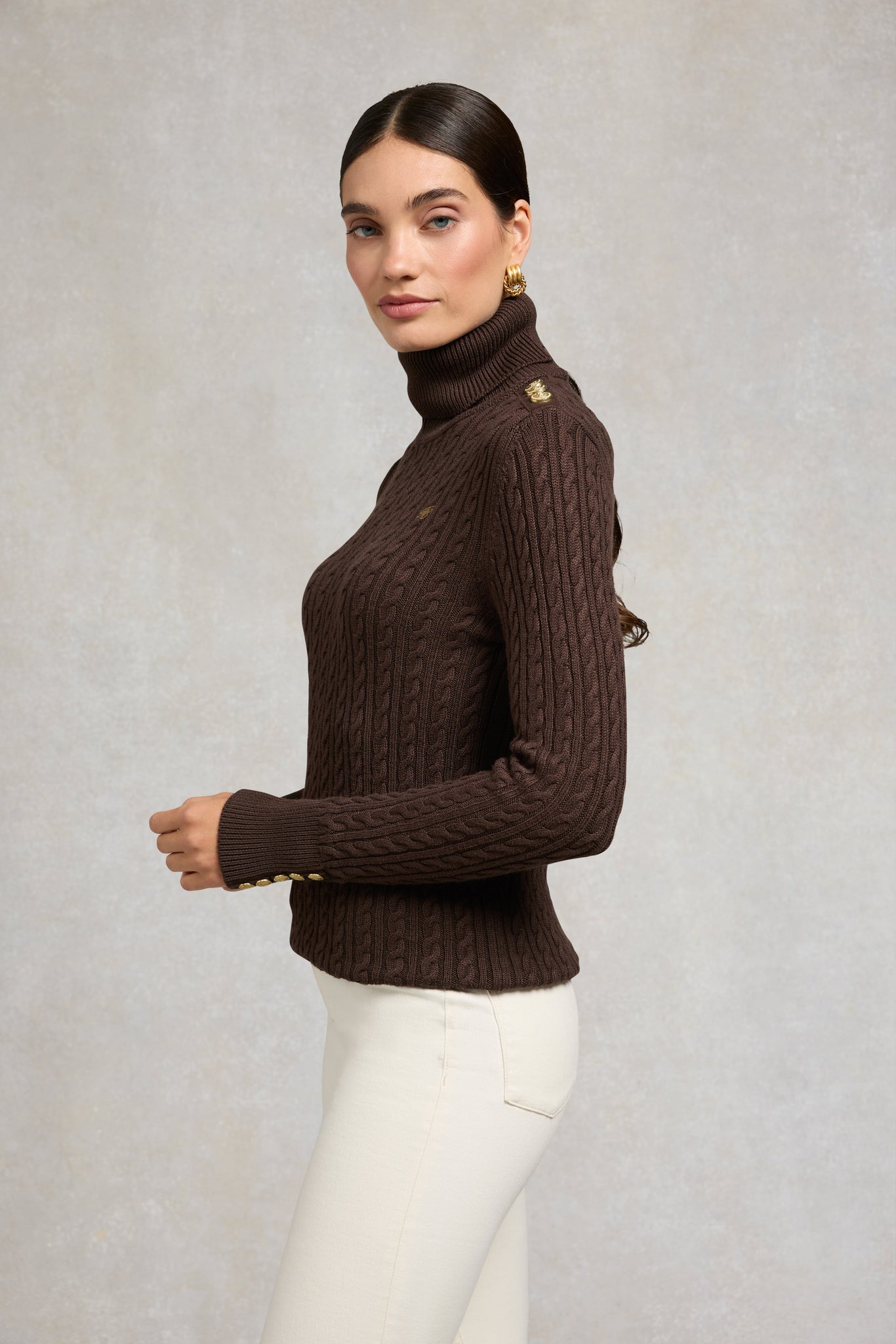 Seattle Roll Neck Cable Knit (Chocolate)