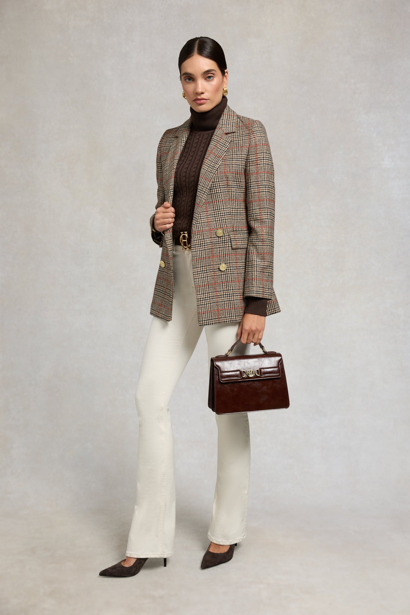 Seattle Roll Neck Cable Knit (Chocolate)