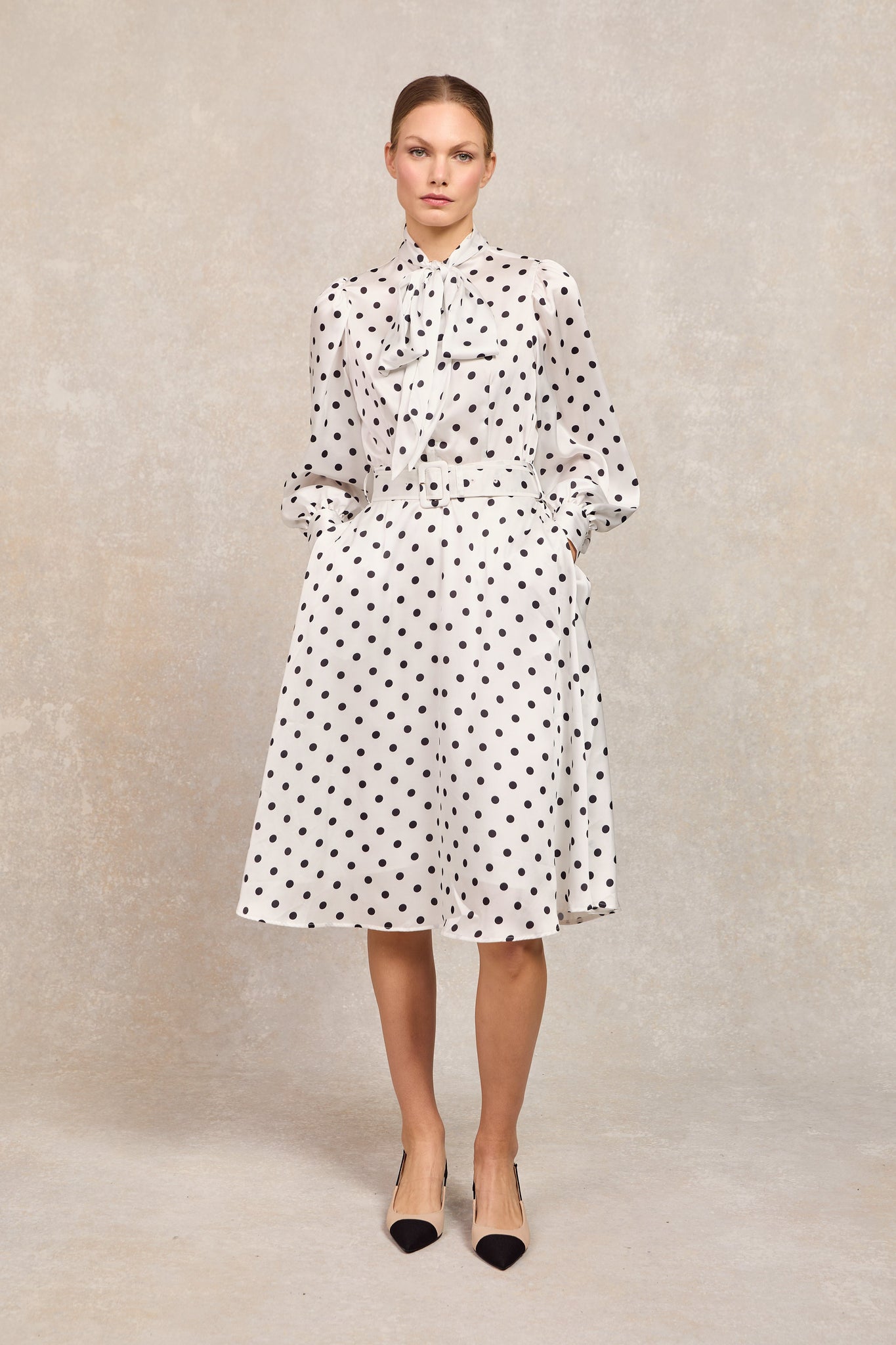 Ariella Midi Dress (White Black Polka Dot)