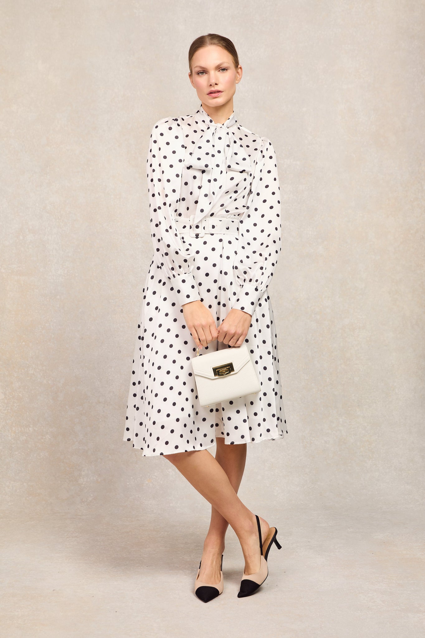 Ariella Midi Dress (White Black Polka Dot)