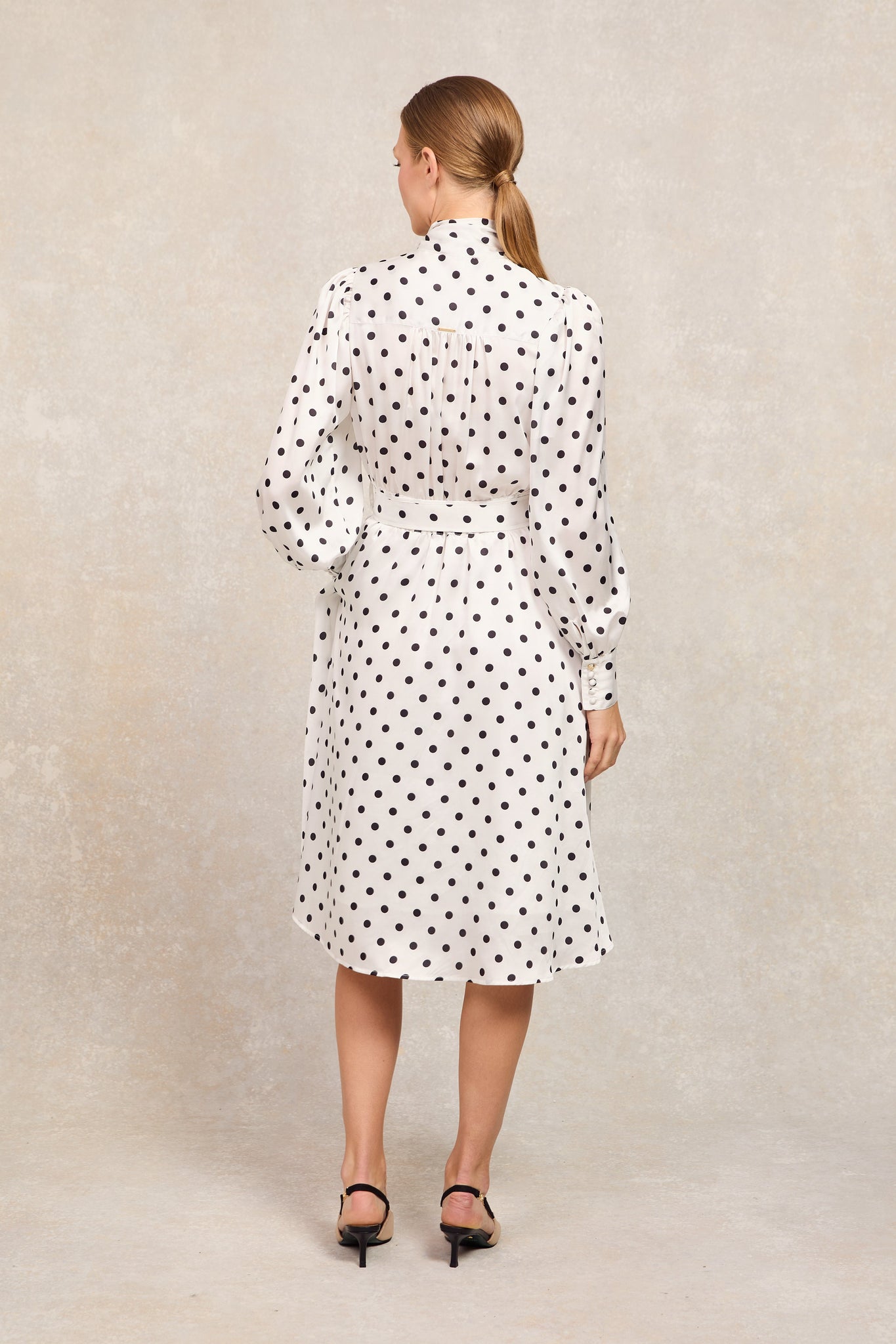 Ariella Midi Dress (White Black Polka Dot)