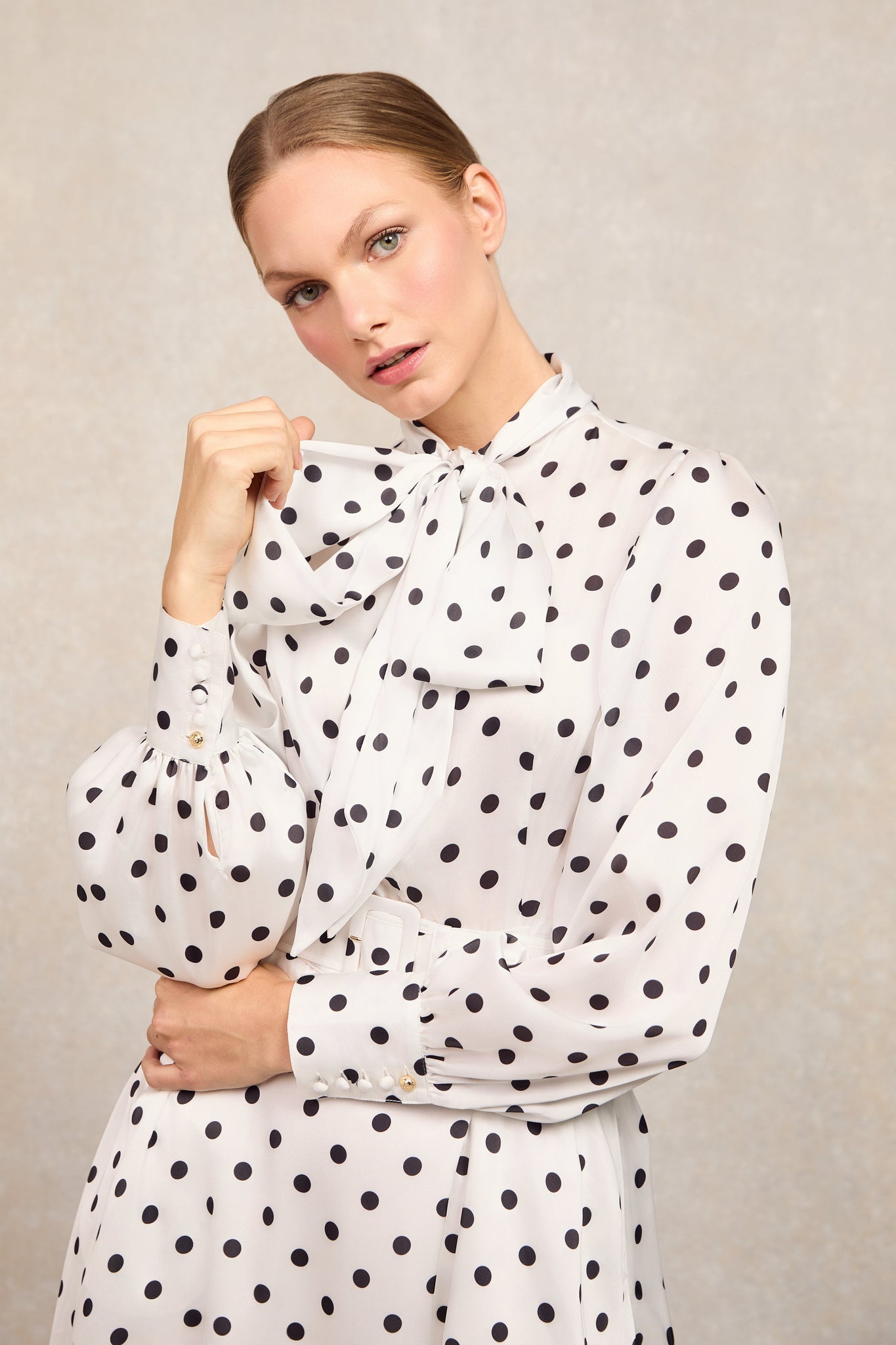 Ariella Midi Dress (White Black Polka Dot)