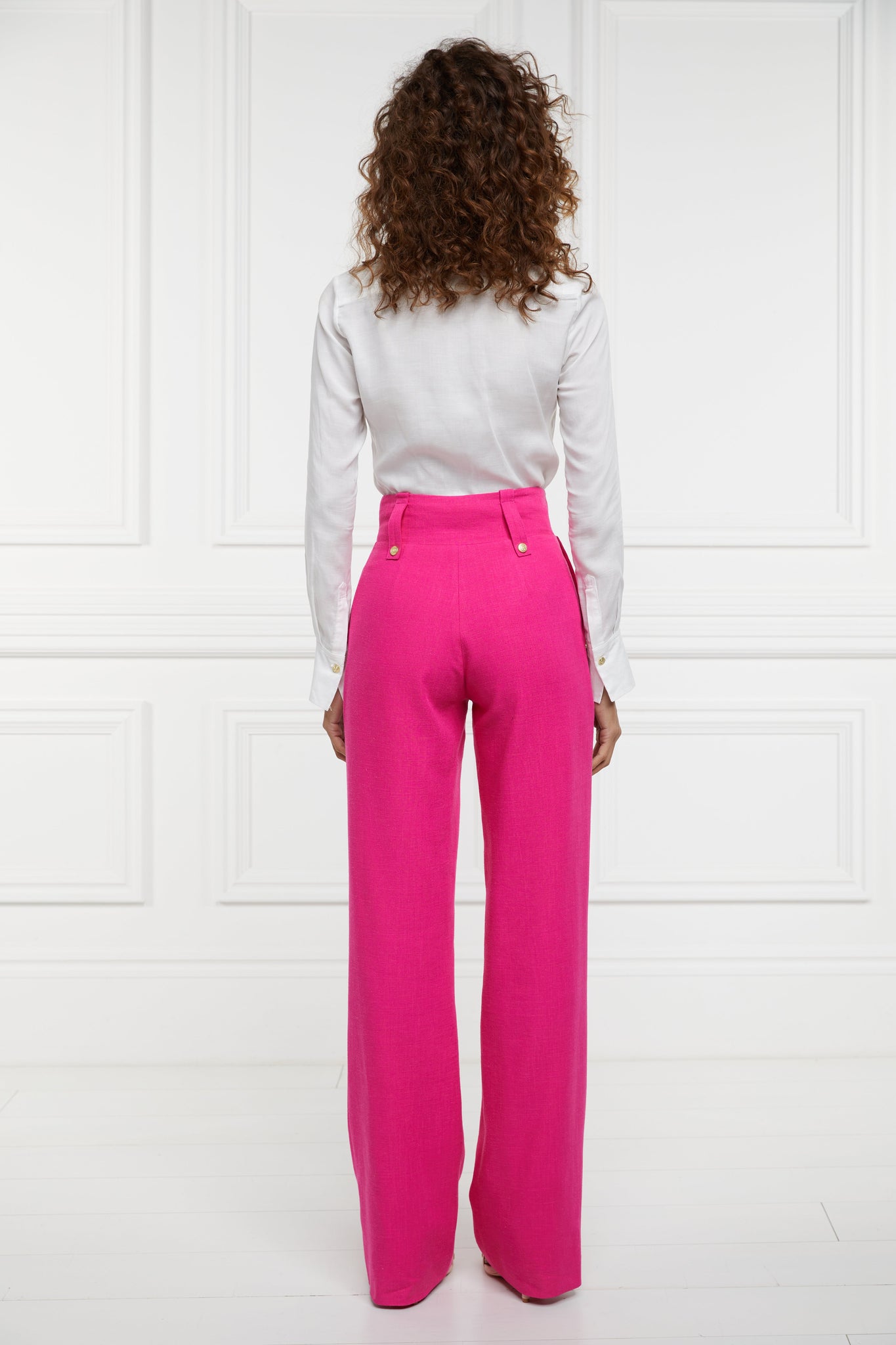 High Waisted Straight Trouser (Hot Pink Linen)