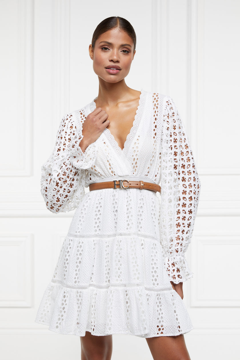 Broderie Lace V-Neck Dress (White)