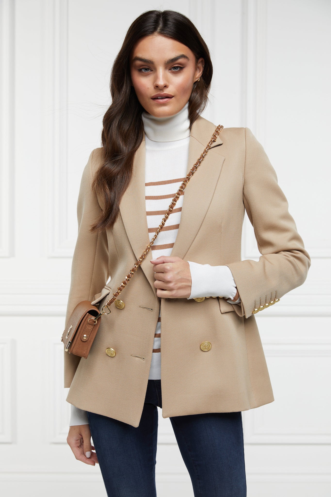 Kelsie Roll Neck Knit (Natural Camel Stripe)