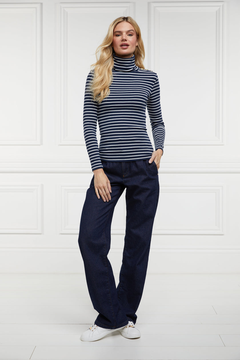 Padstow Roll Neck (Ink Navy Natural Stripe)