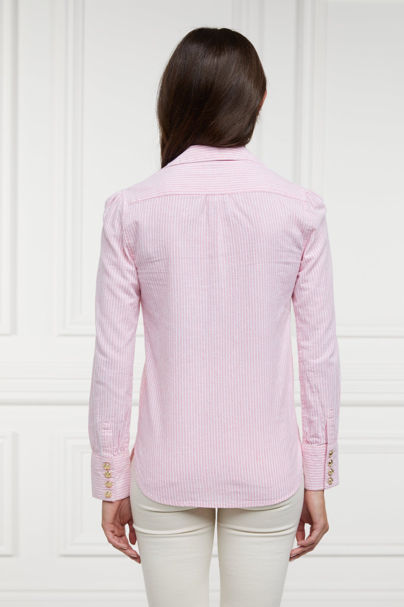 Classic V-Neck Blouse (Pink Stripe)