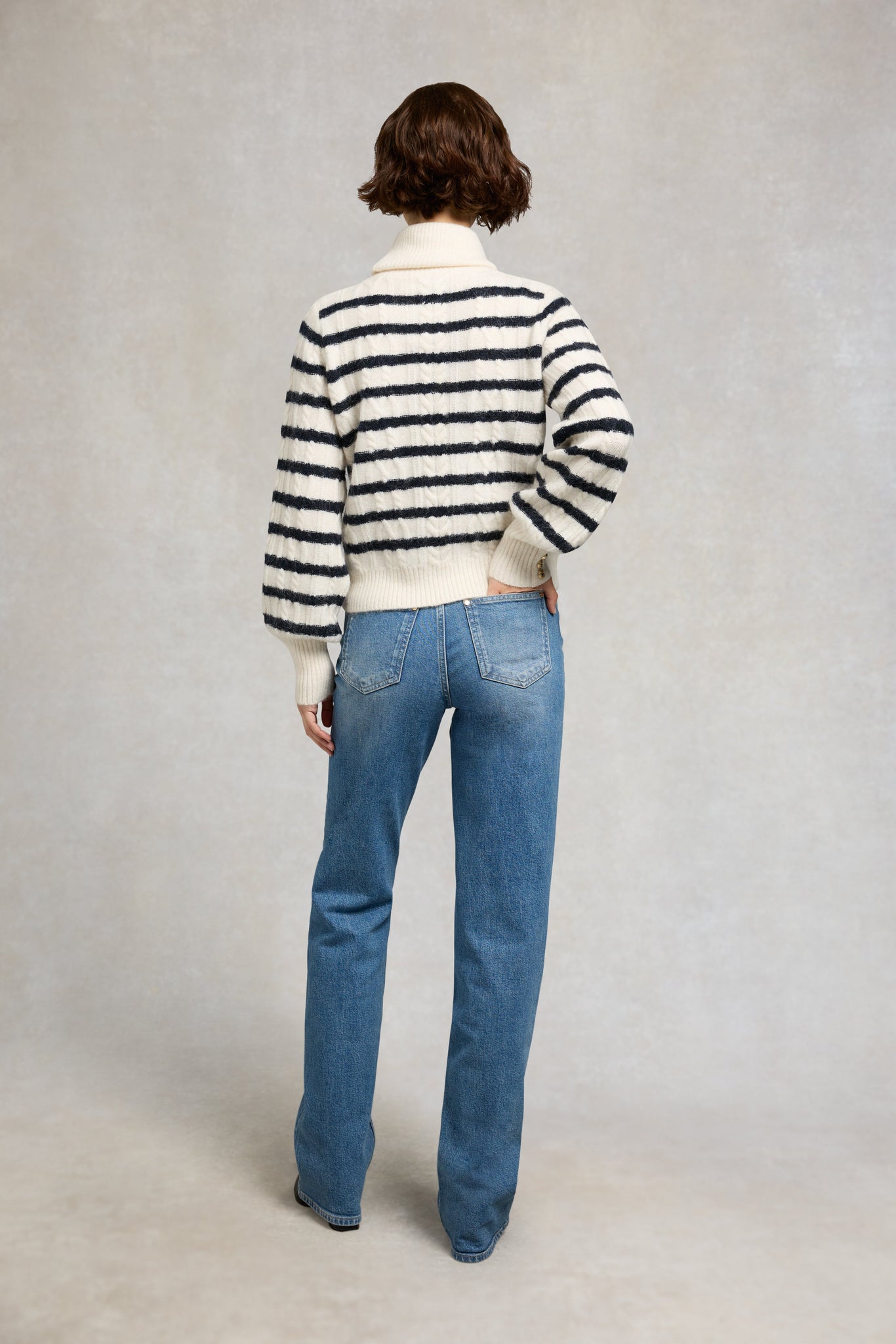 Frances Cowl Neck Knit (Natural Stripe)