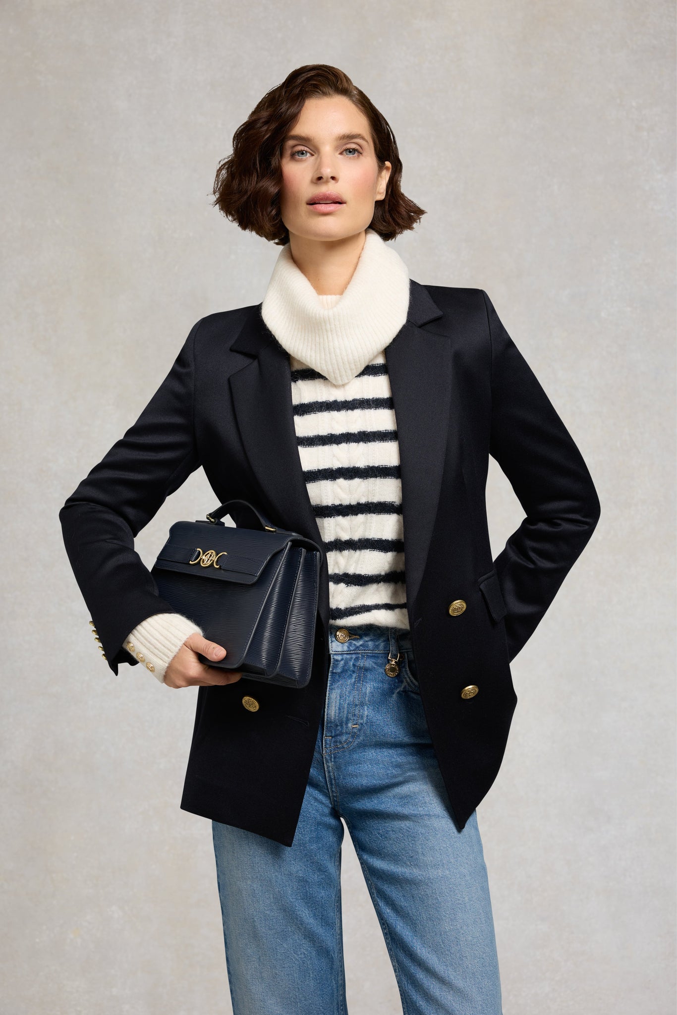 Frances Cowl Neck Knit (Natural Stripe)