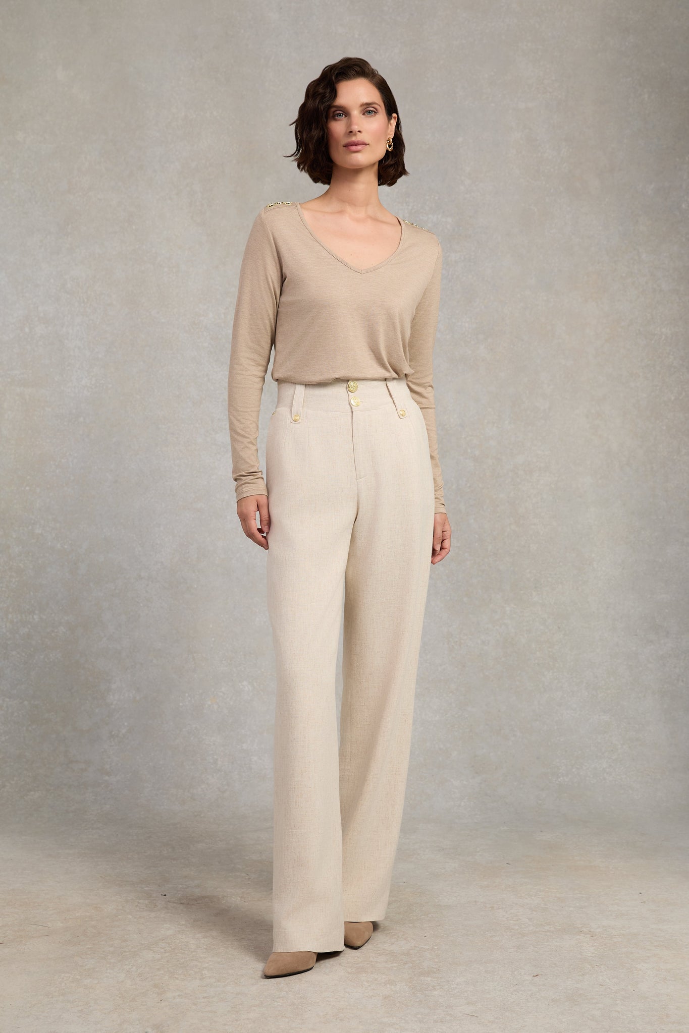 Long Sleeve V-Neck Tee (Oatmeal)