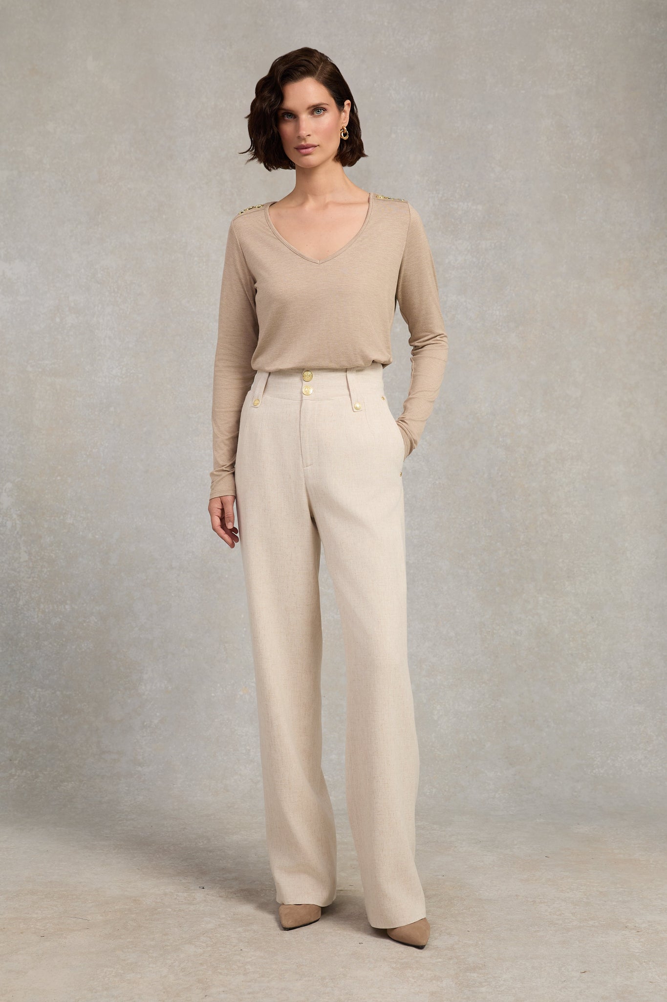 Long Sleeve V-Neck Tee (Oatmeal)