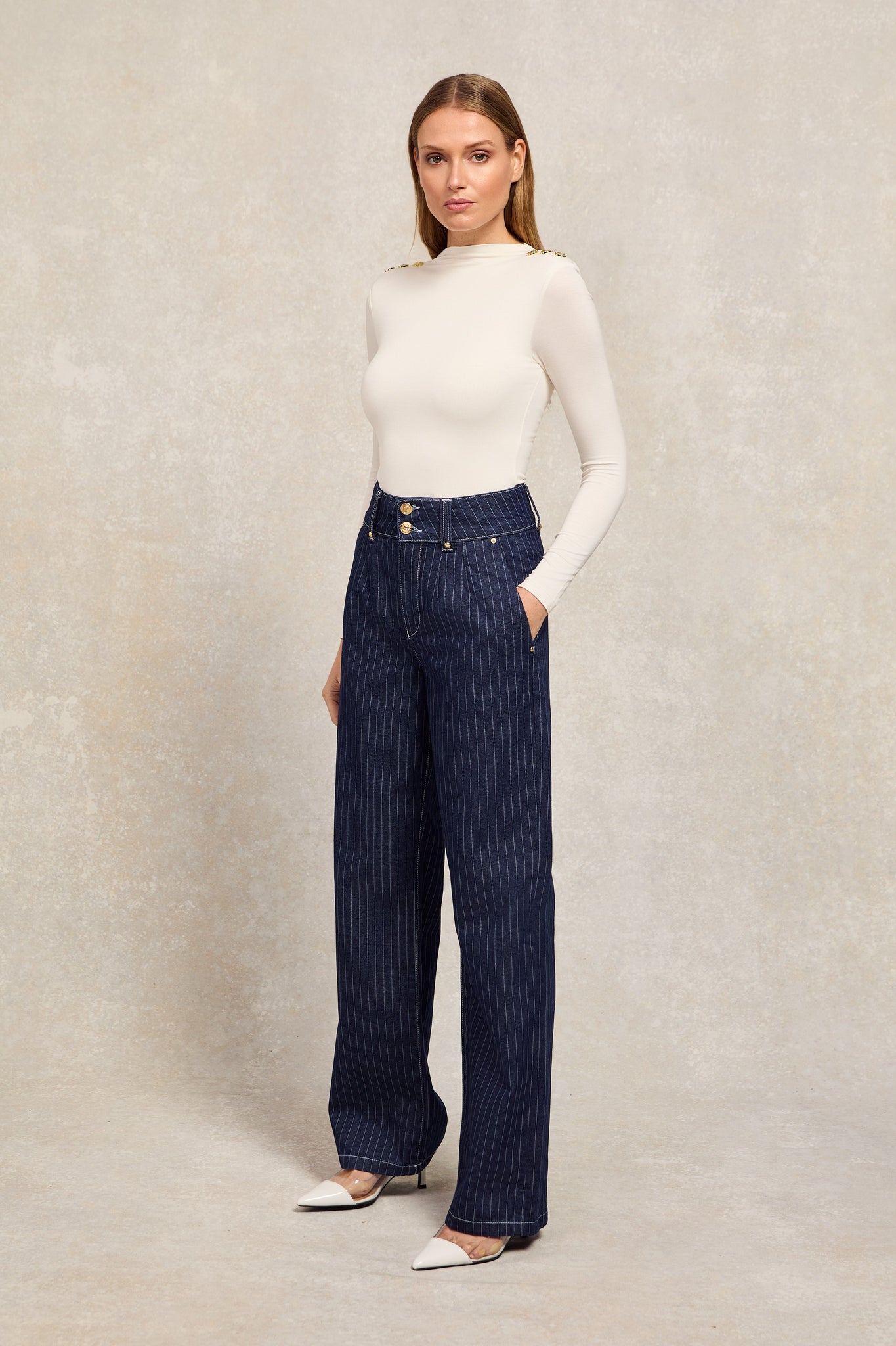 Tailored Wide Leg Jean (Indigo Stripe)