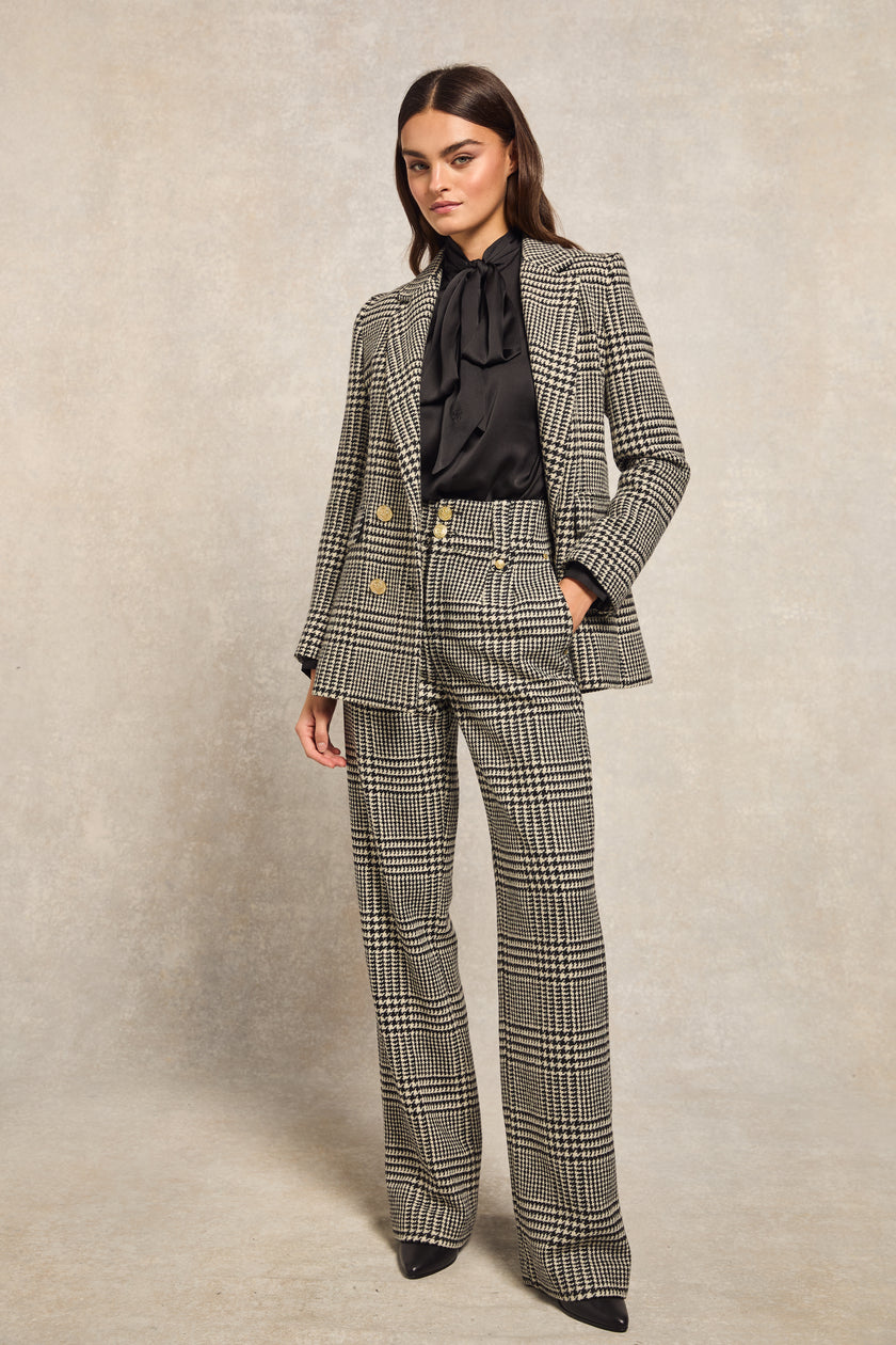 High Waisted Straight Trouser (Large Scale Prince of Wales Mono)