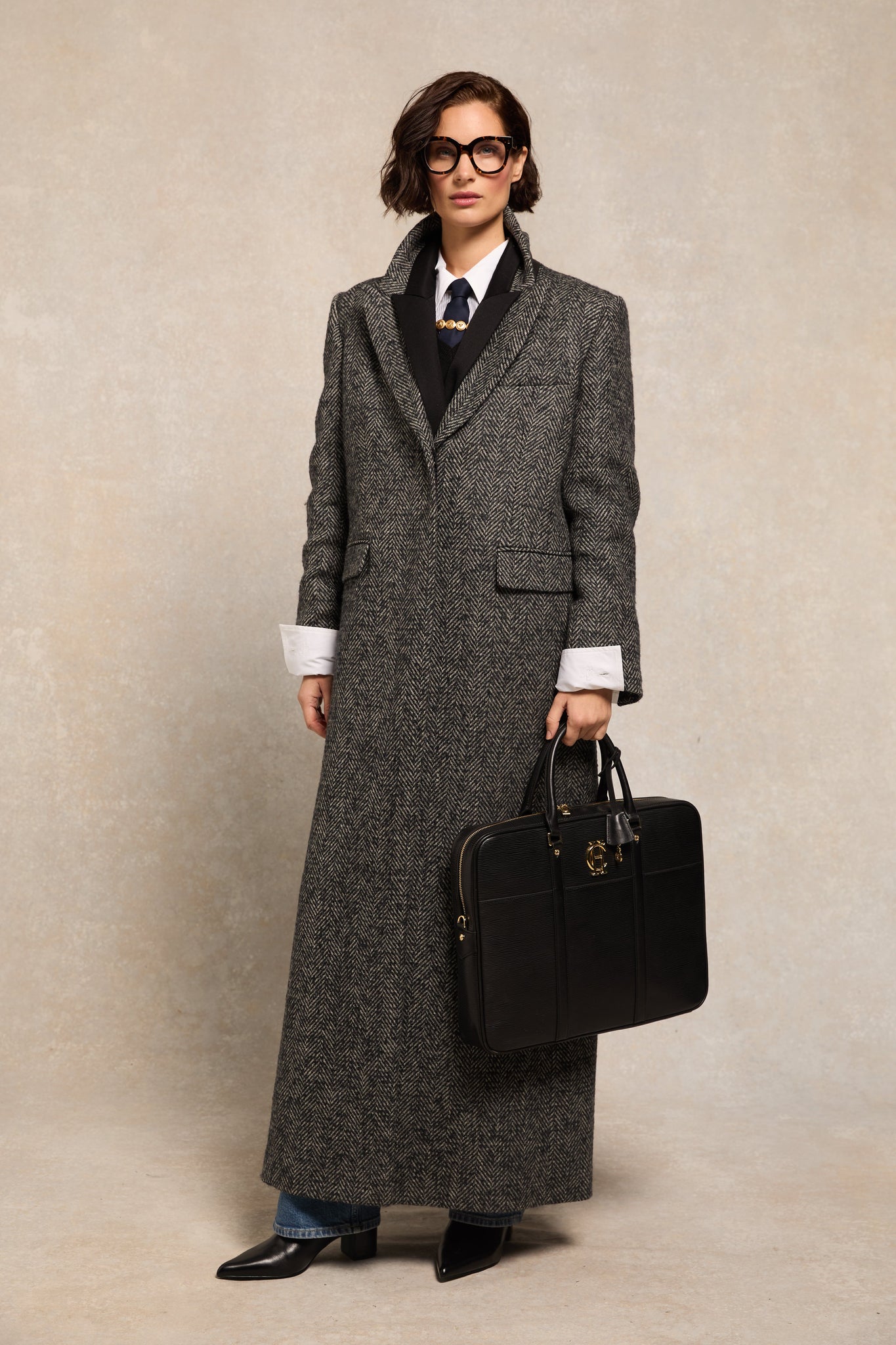 The Full Length Kelly Coat (Ebony Herringbone)