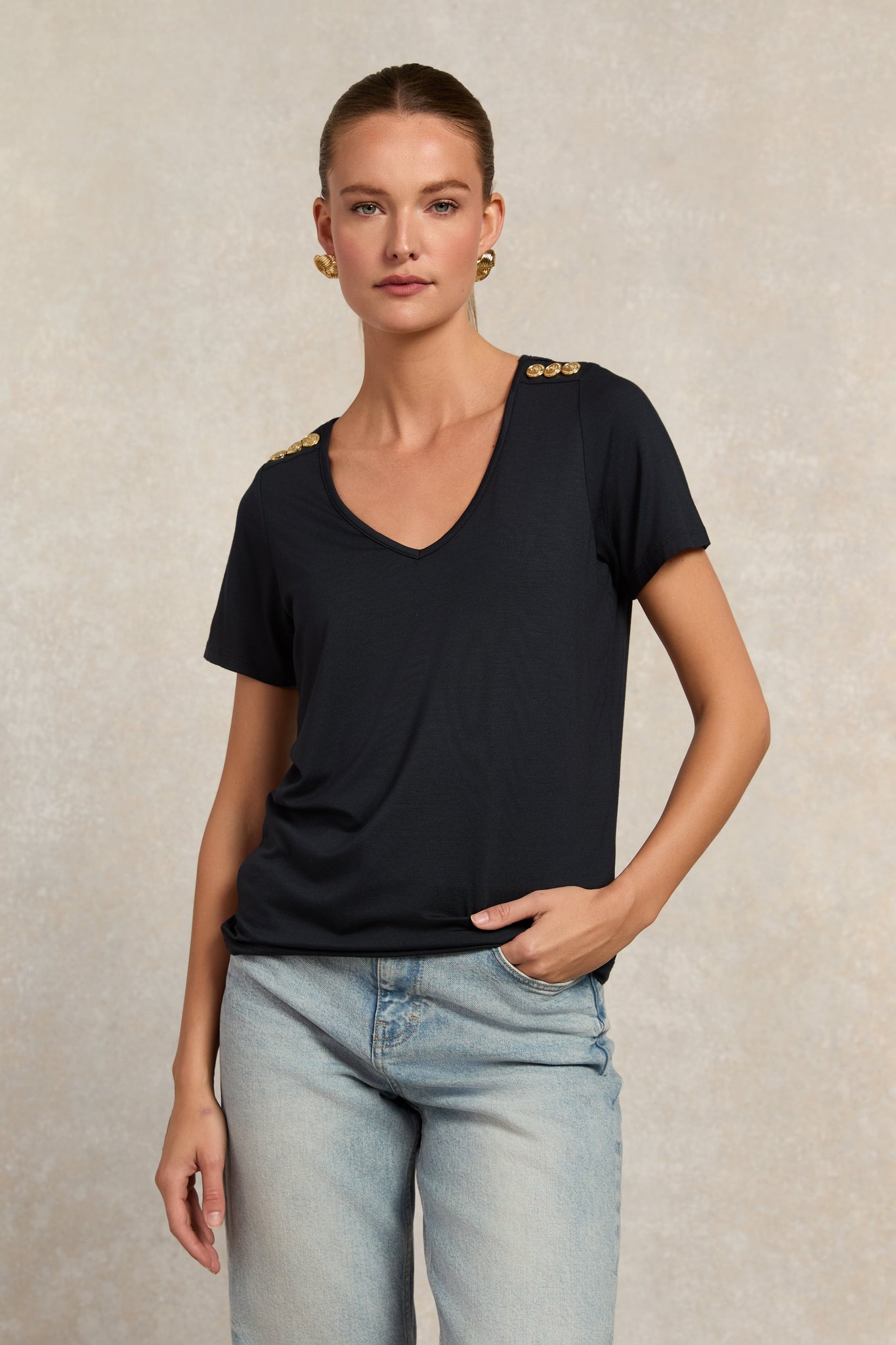 Relax Fit V-Neck Tee (Navy)