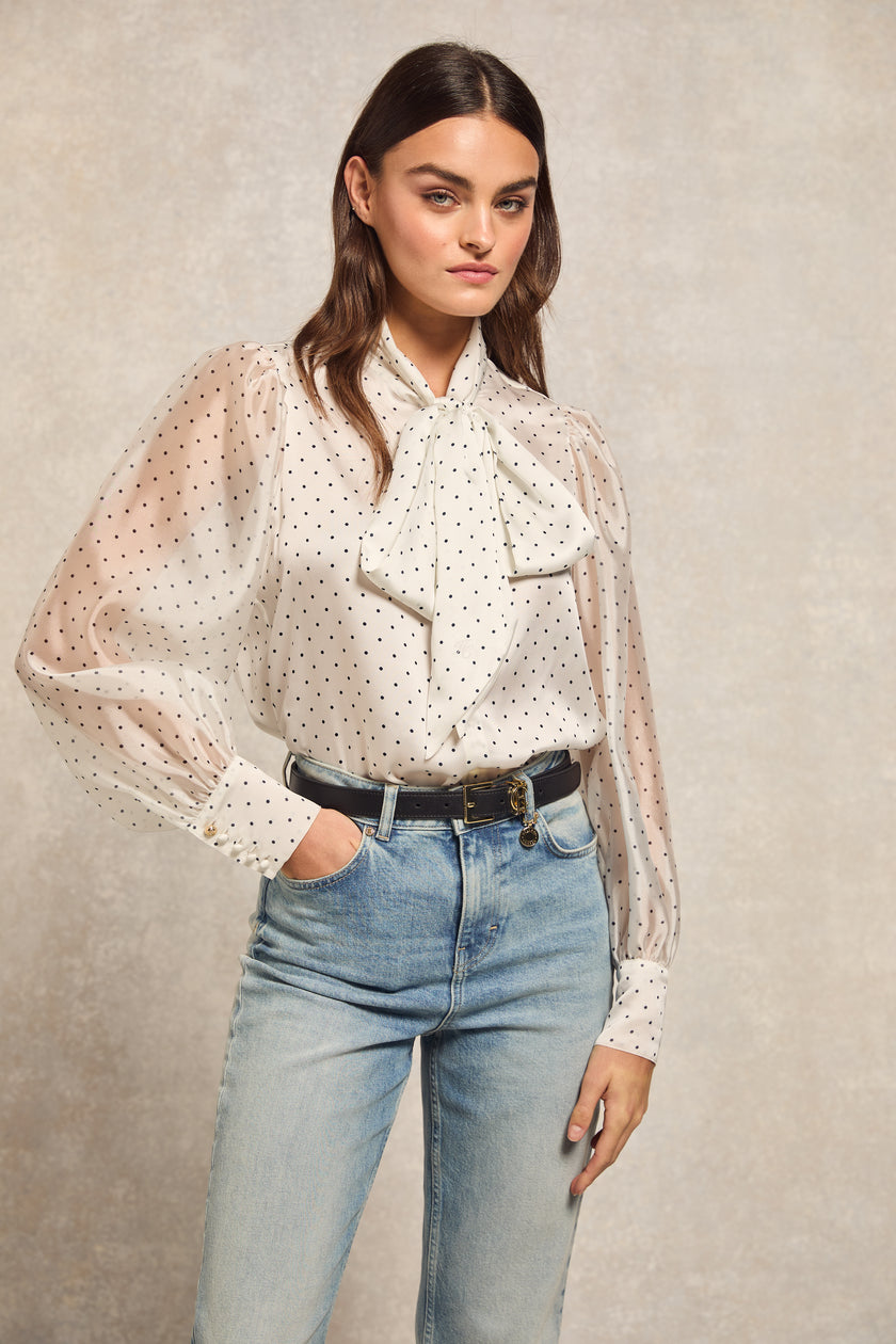 Ariella Blouse (White Polka Dot)