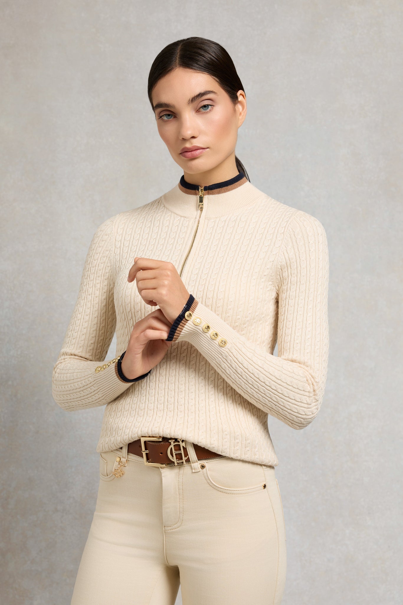 Zoe Quarter Zip Knit (Almond)